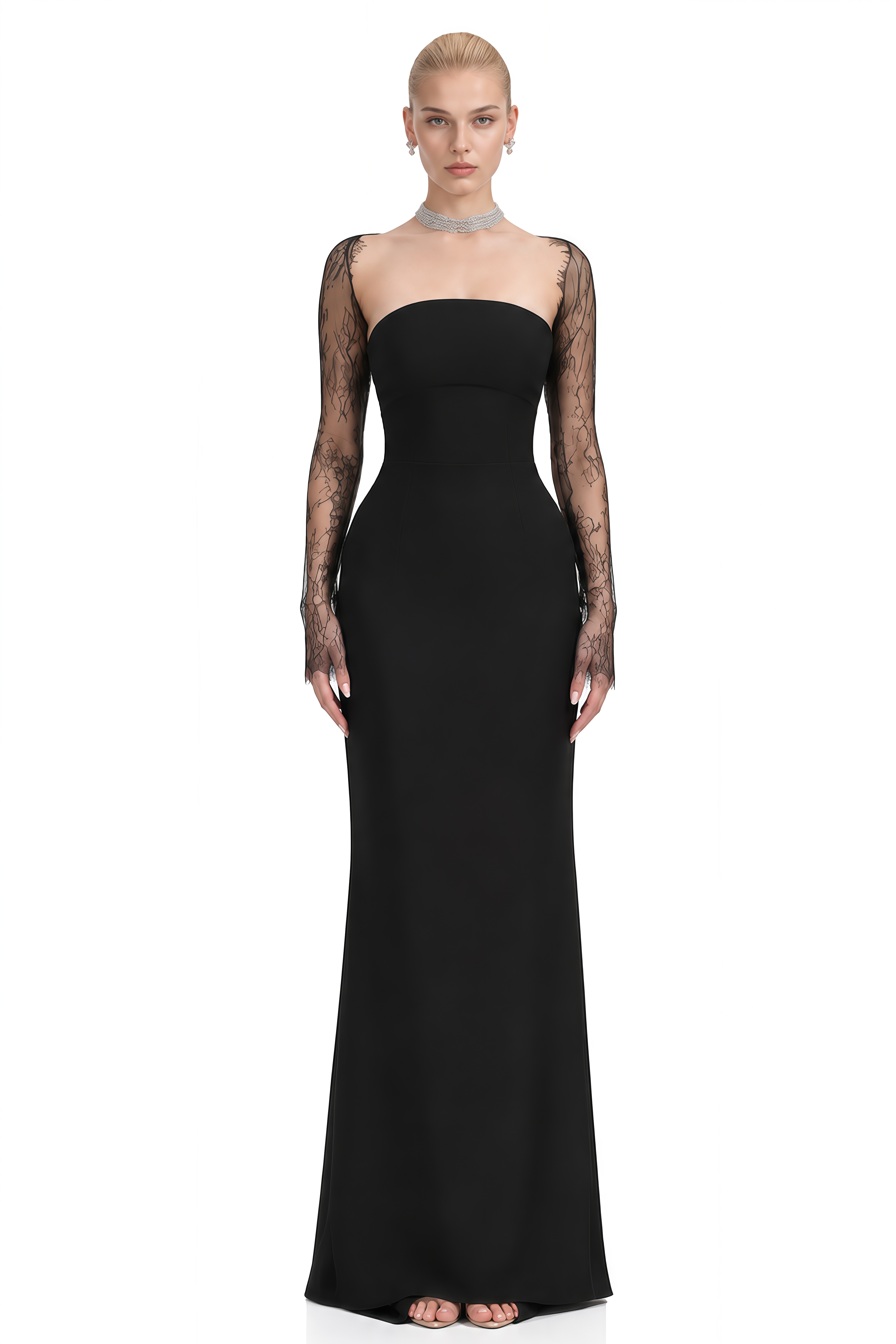 Sylvia Black Strapless Open-Back Maxi Dress