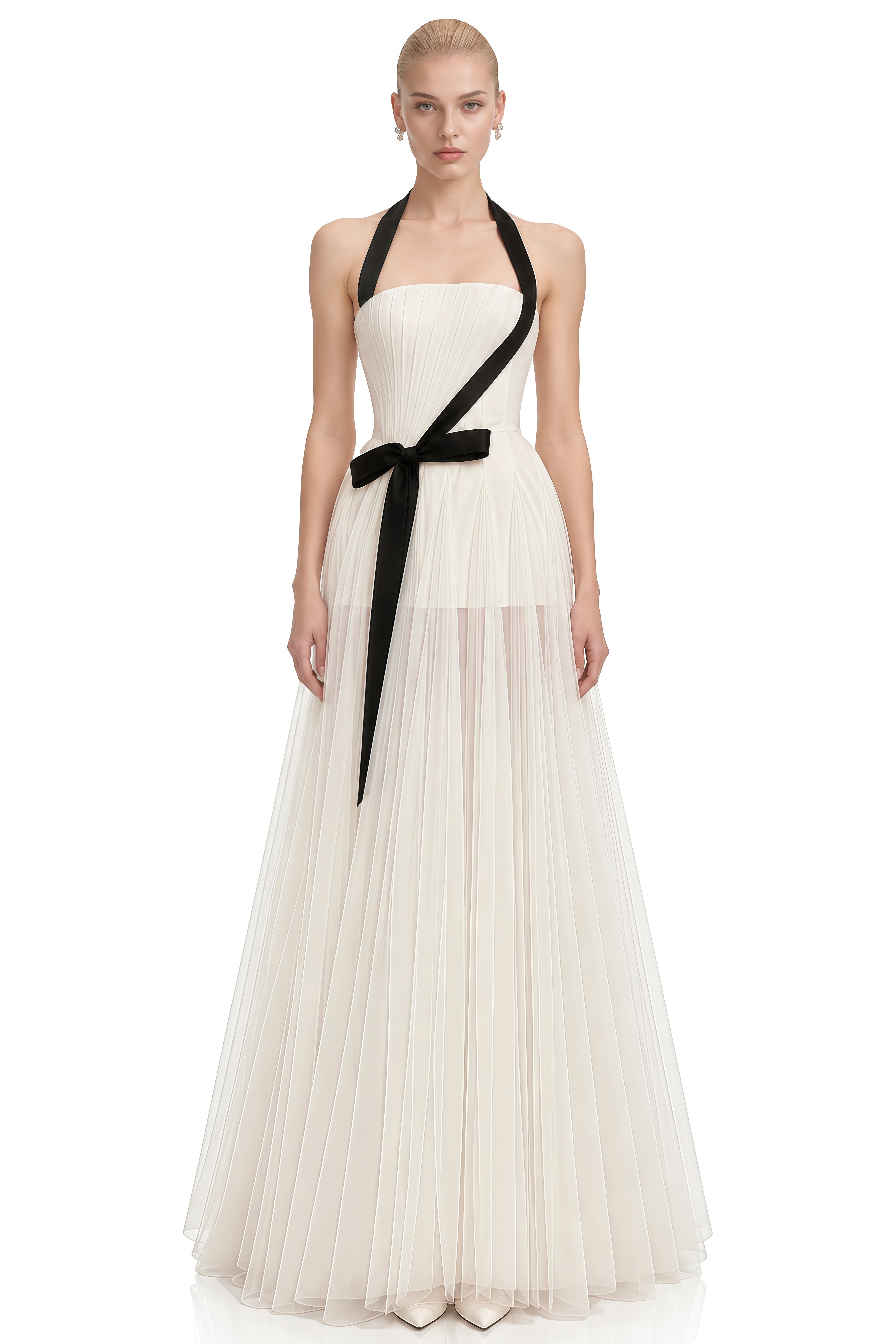 Estelle White Halterneck Bow Maxi Dress