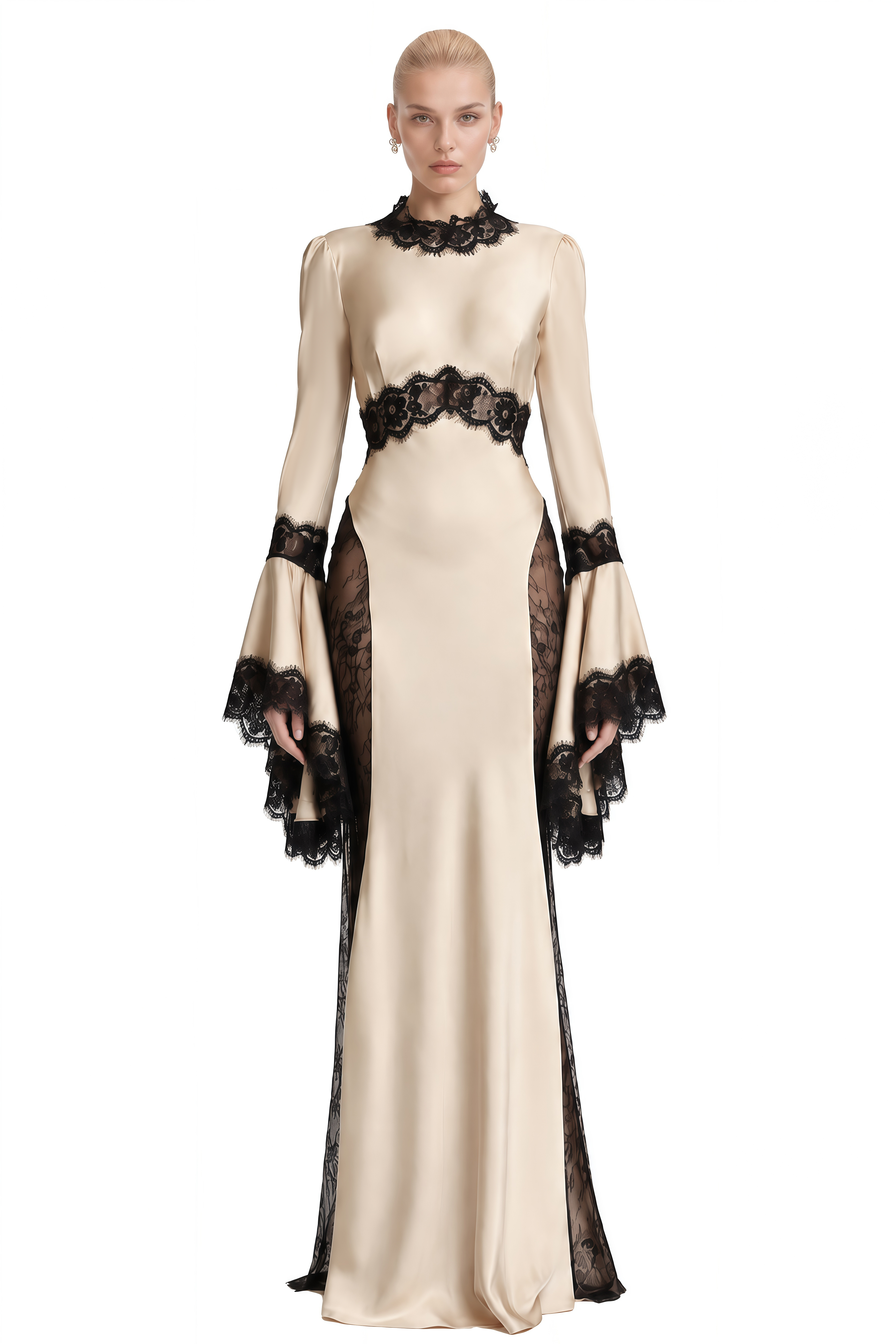 Eulalia Neutral Cut-Out Lace-Trim Maxi Dress