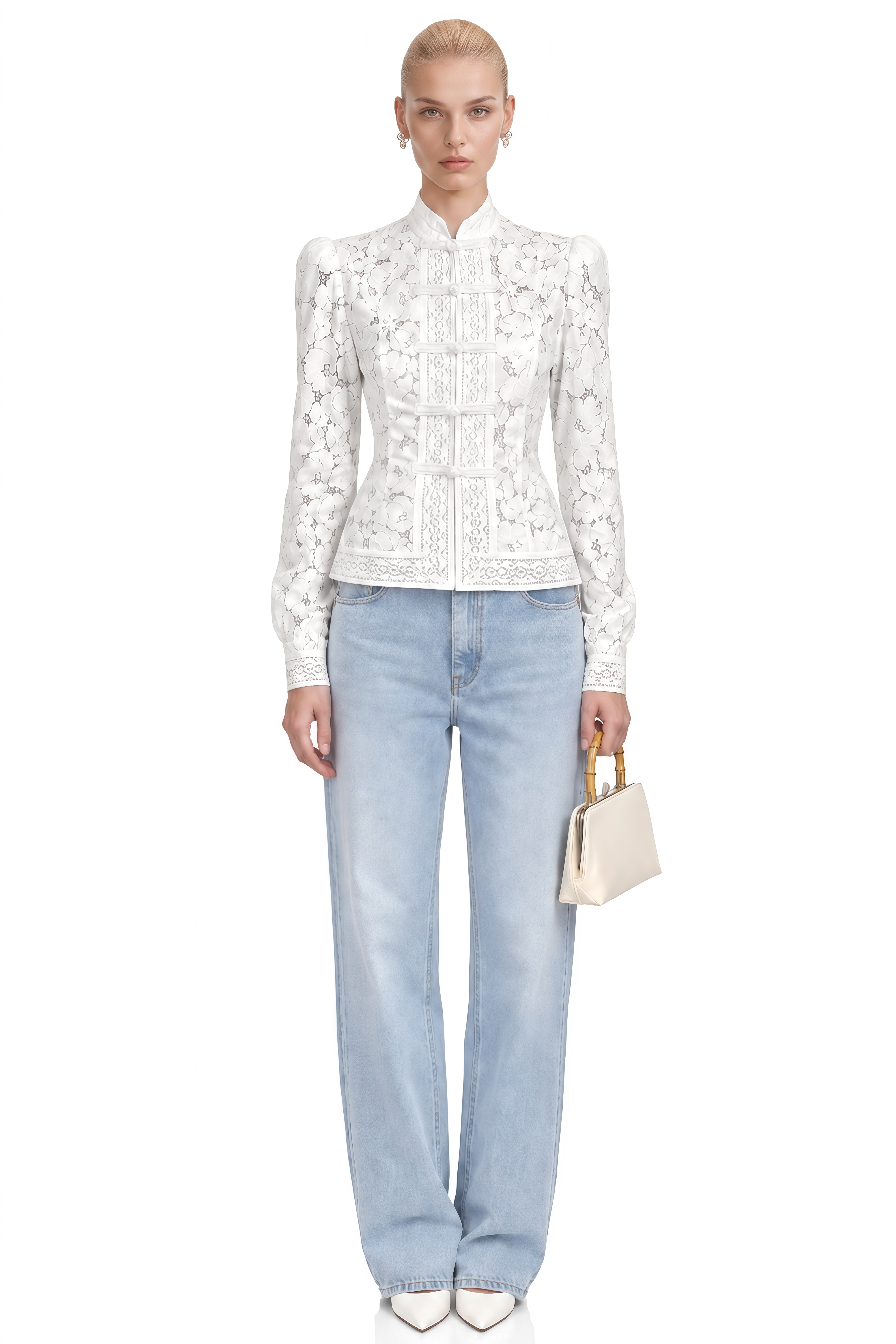 Vesper White Long Sleeves Lace Blouse