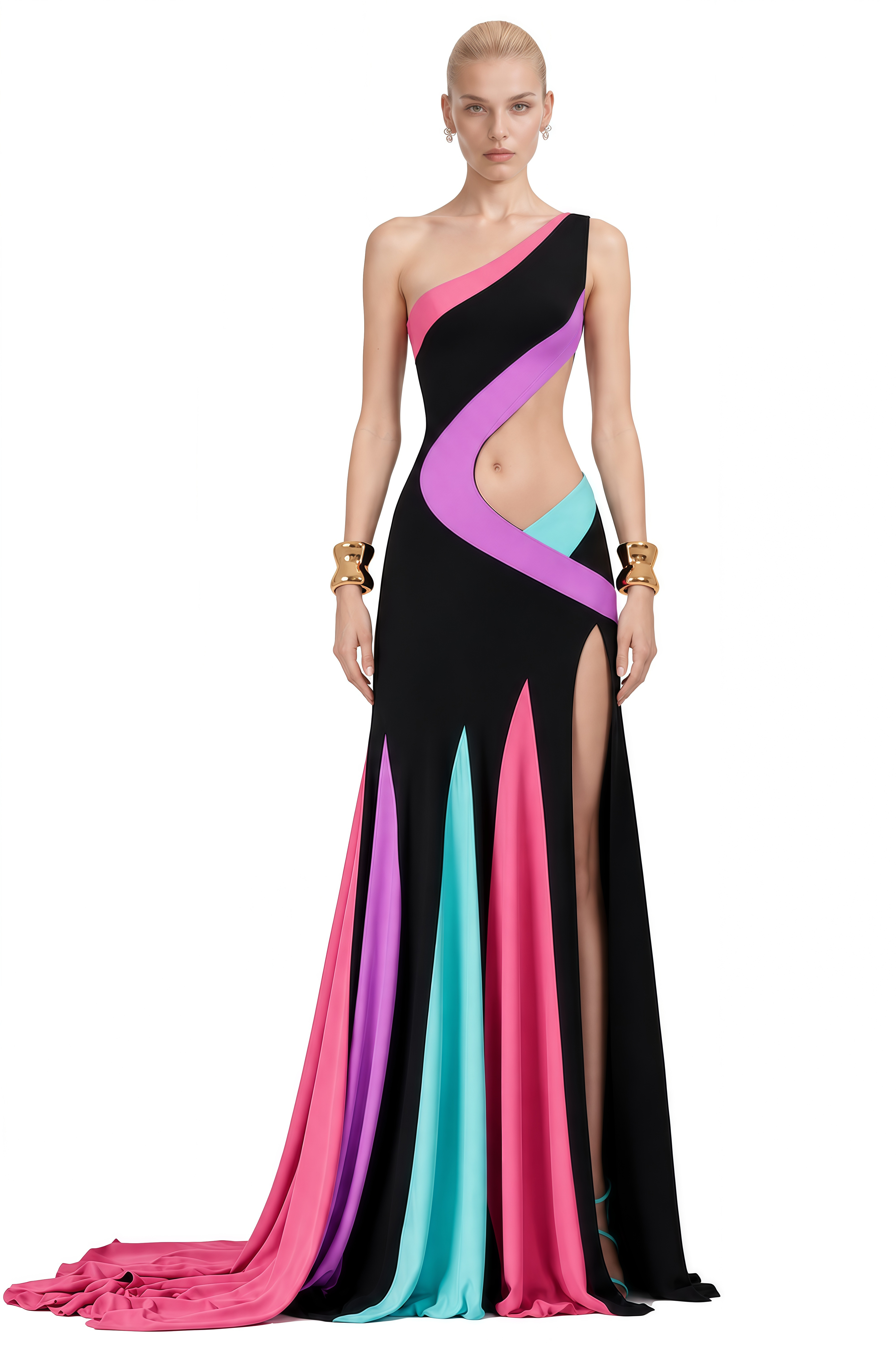Austen Multicolor One Shoulder Cut-Out Maxi Dress