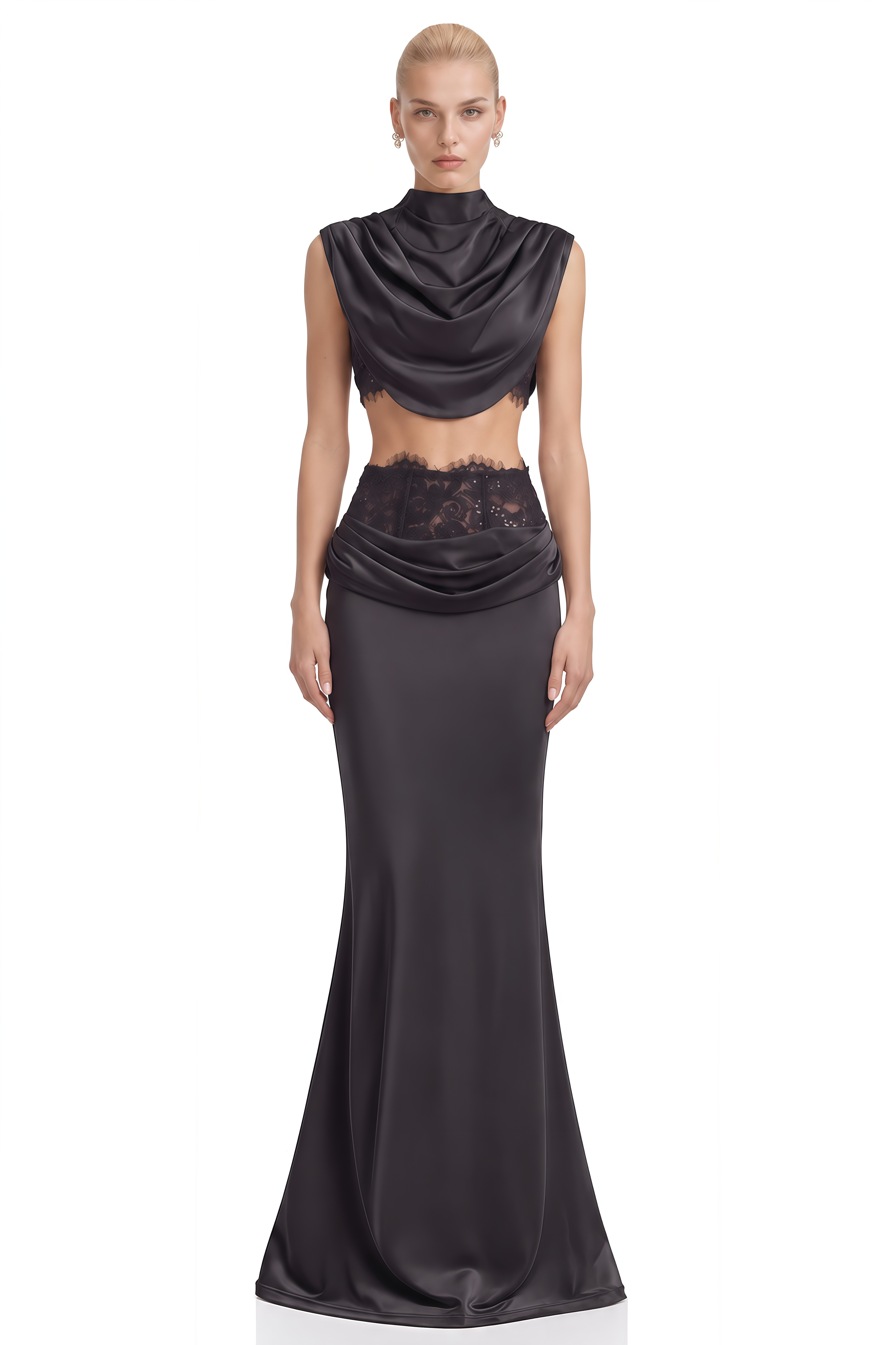 Dawn Black Sleeveless Draped Top & Skirt Set