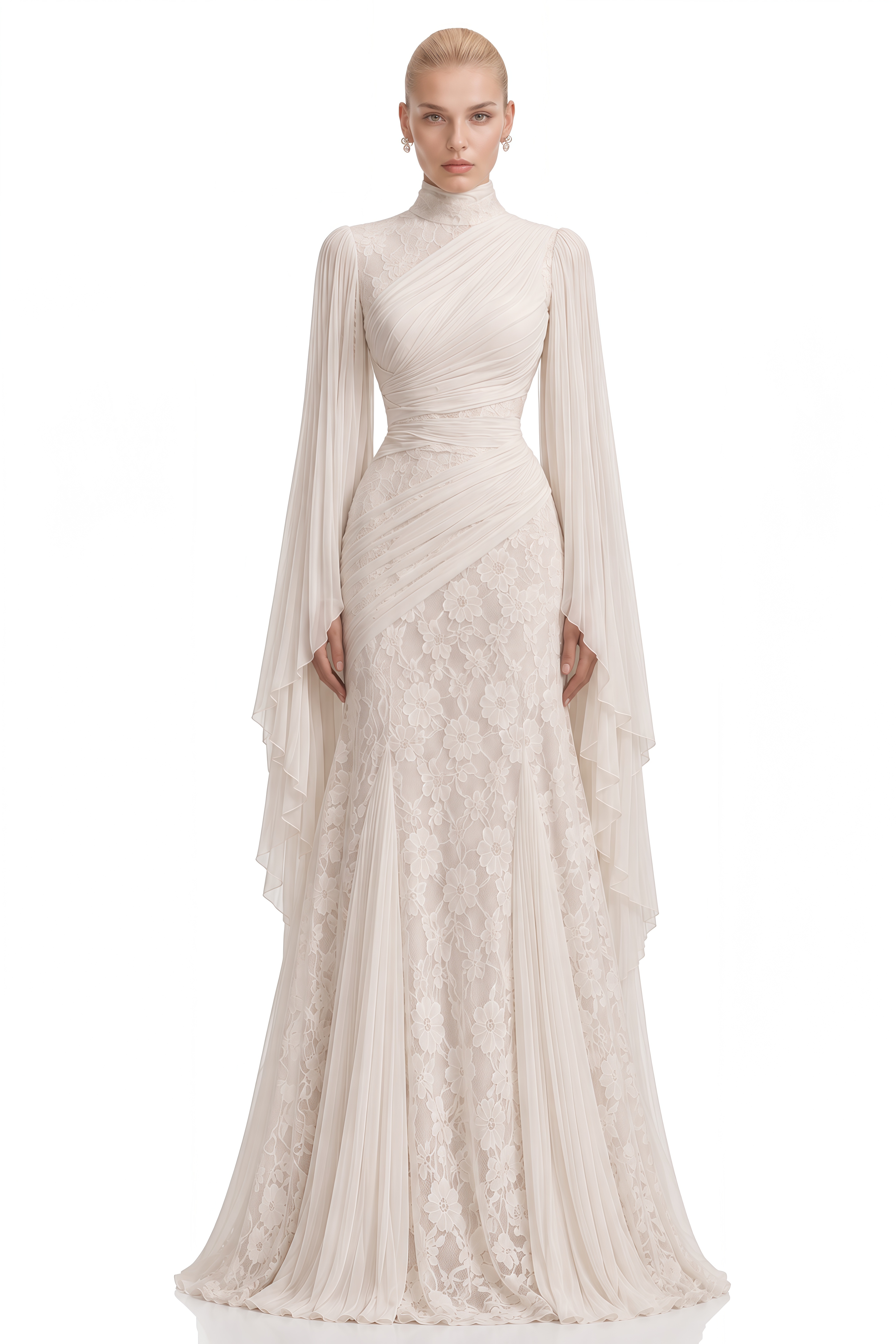 Arabella Ivory Asymmetrical Lace Maxi Dress