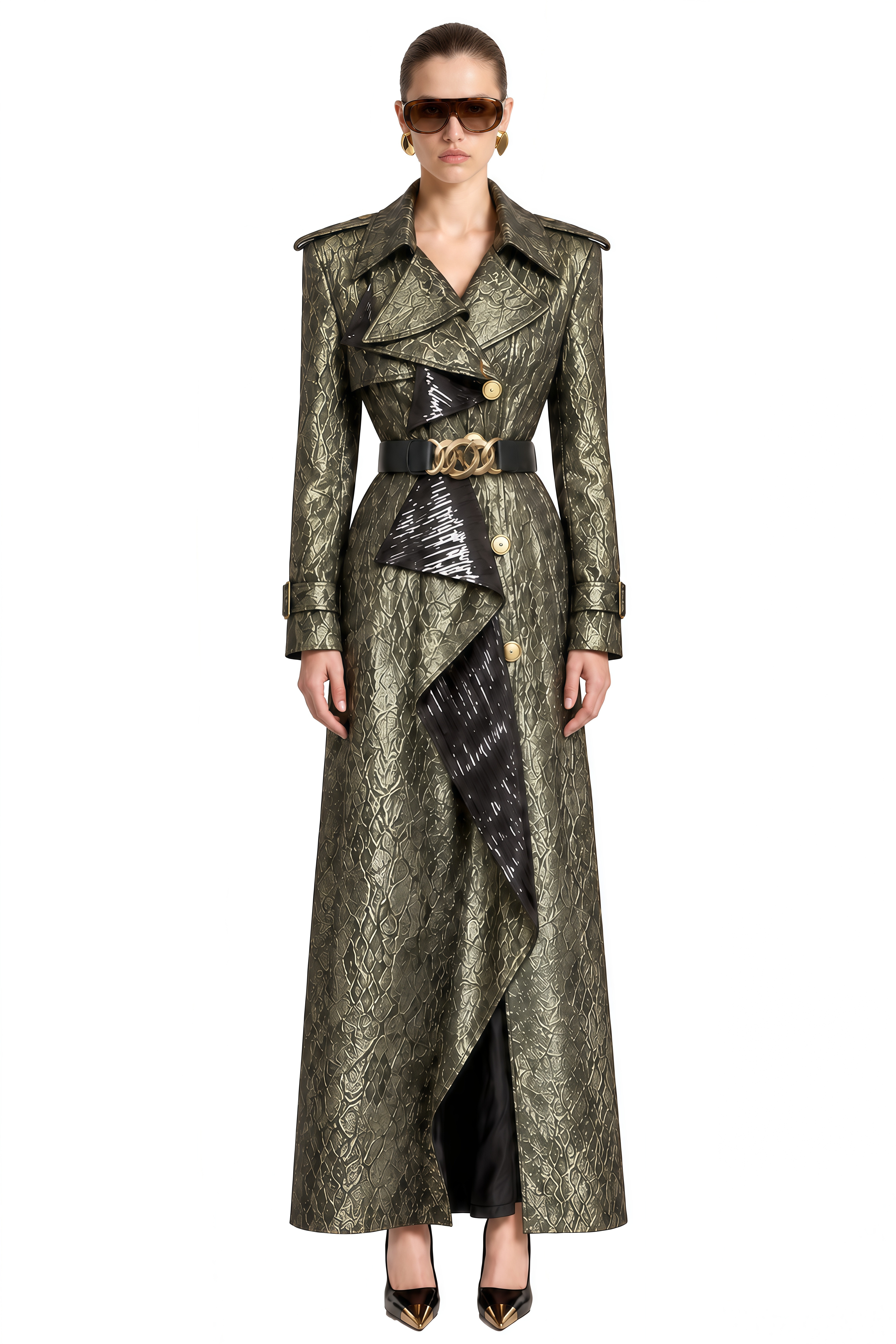 Emmeline Gold Green Asymmetrical Structured Coat
