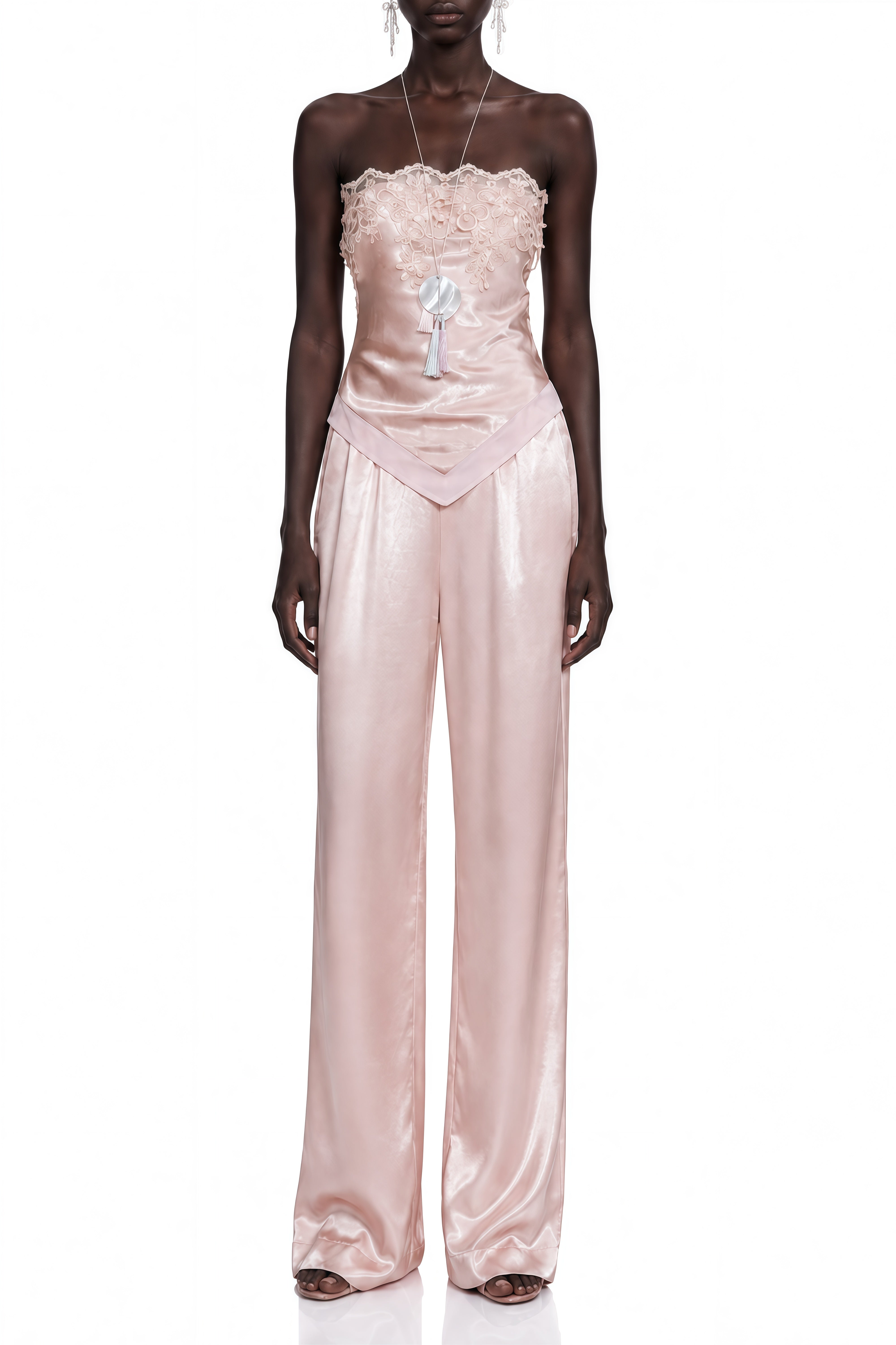 Coralie Pink Off Shoulder Lace Top & Trousers Set