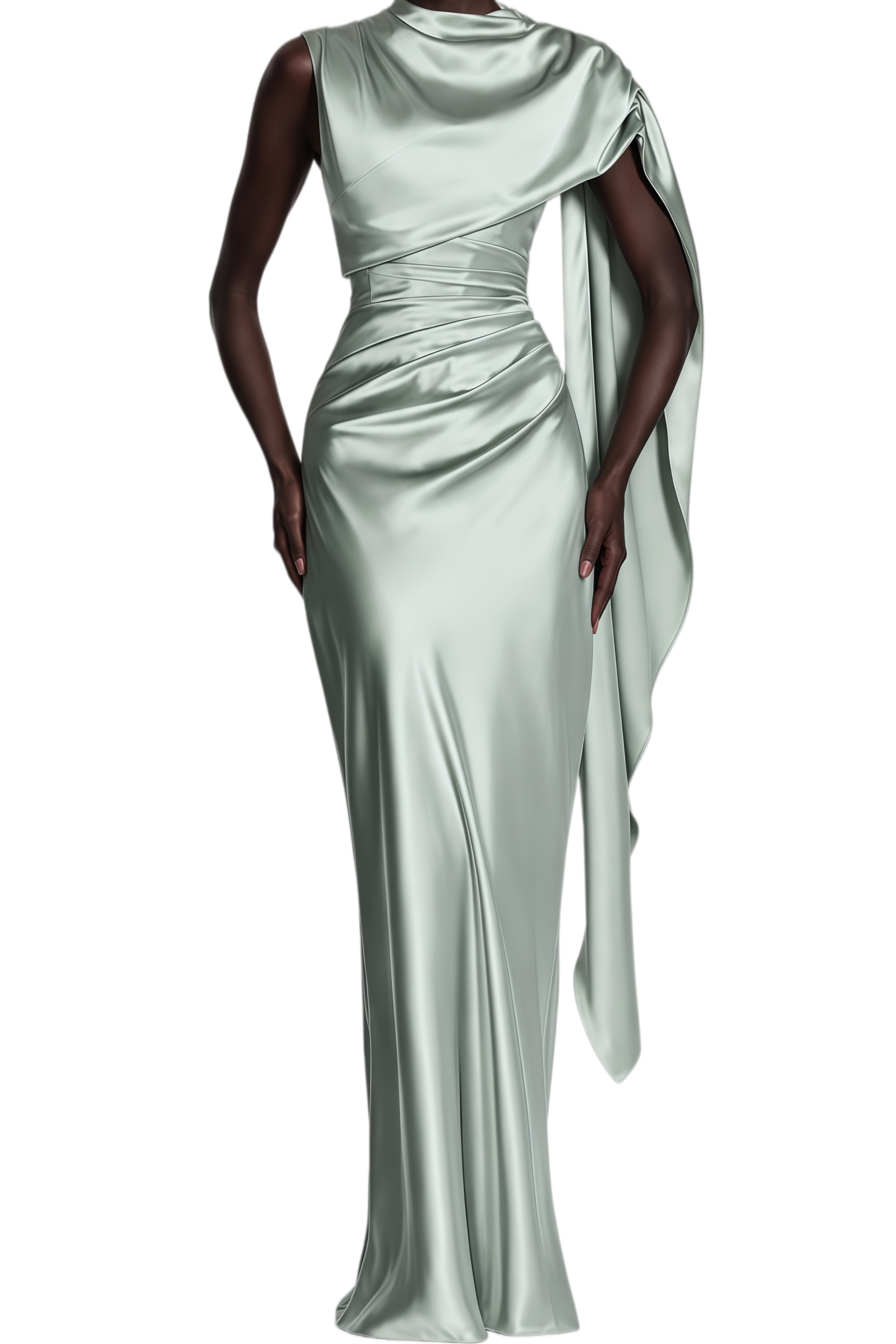Amelie Sage Green Sleeveless Asymmetrical Maxi Dress