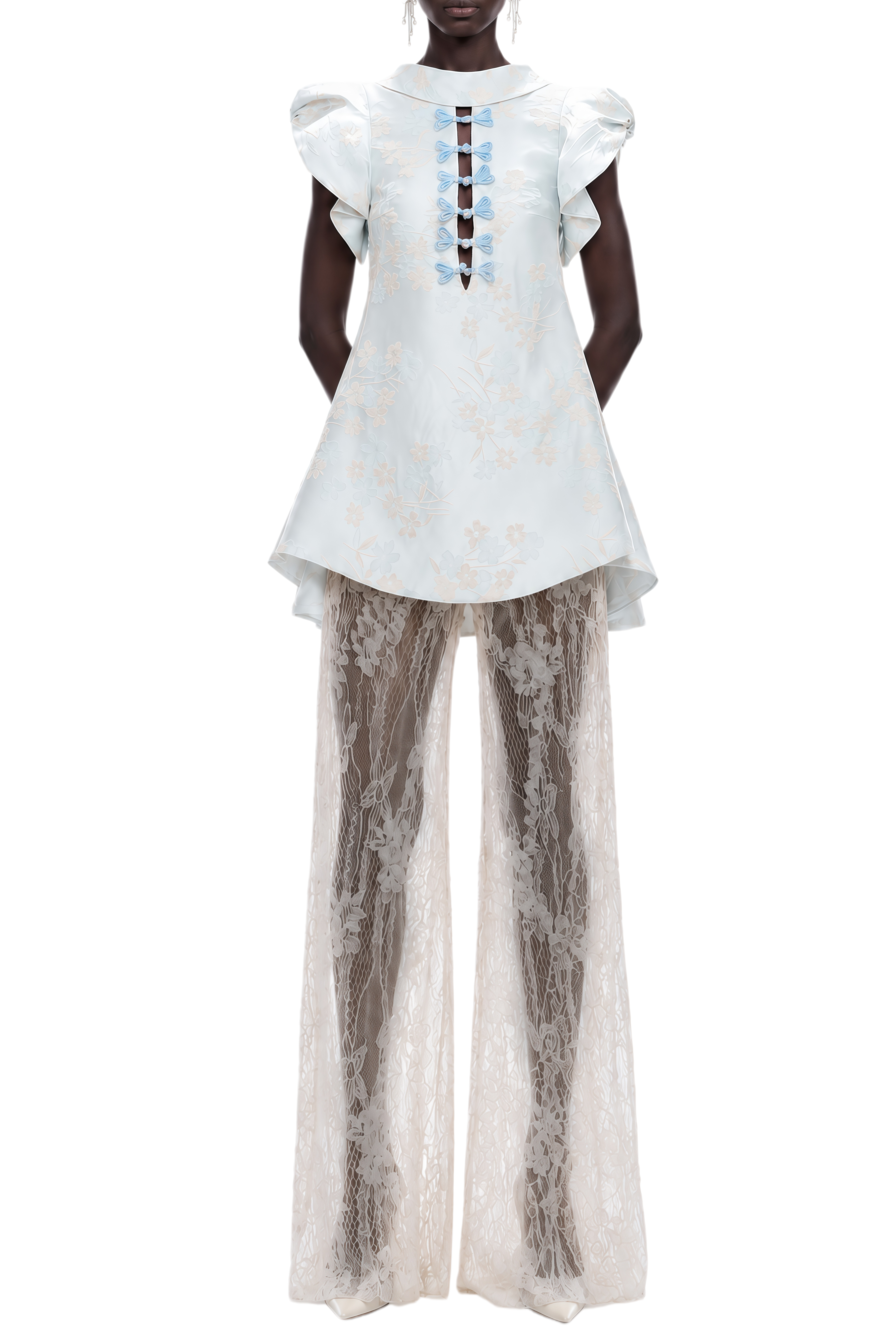 Fiadh Blue Floral Print Ruffled Top & Trousers Set