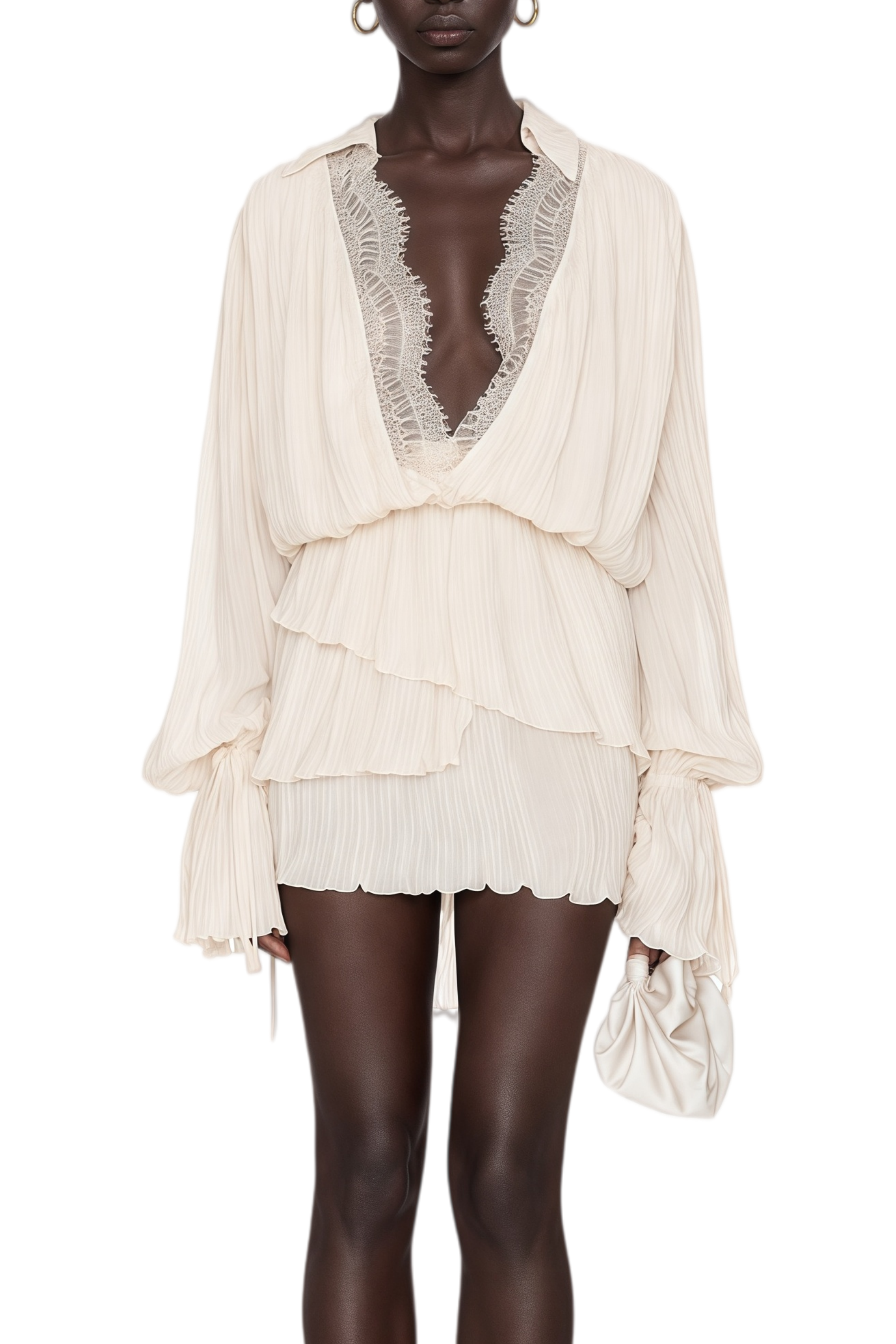 Rosalind Neutral Asymmetrical Lace Mini Dress