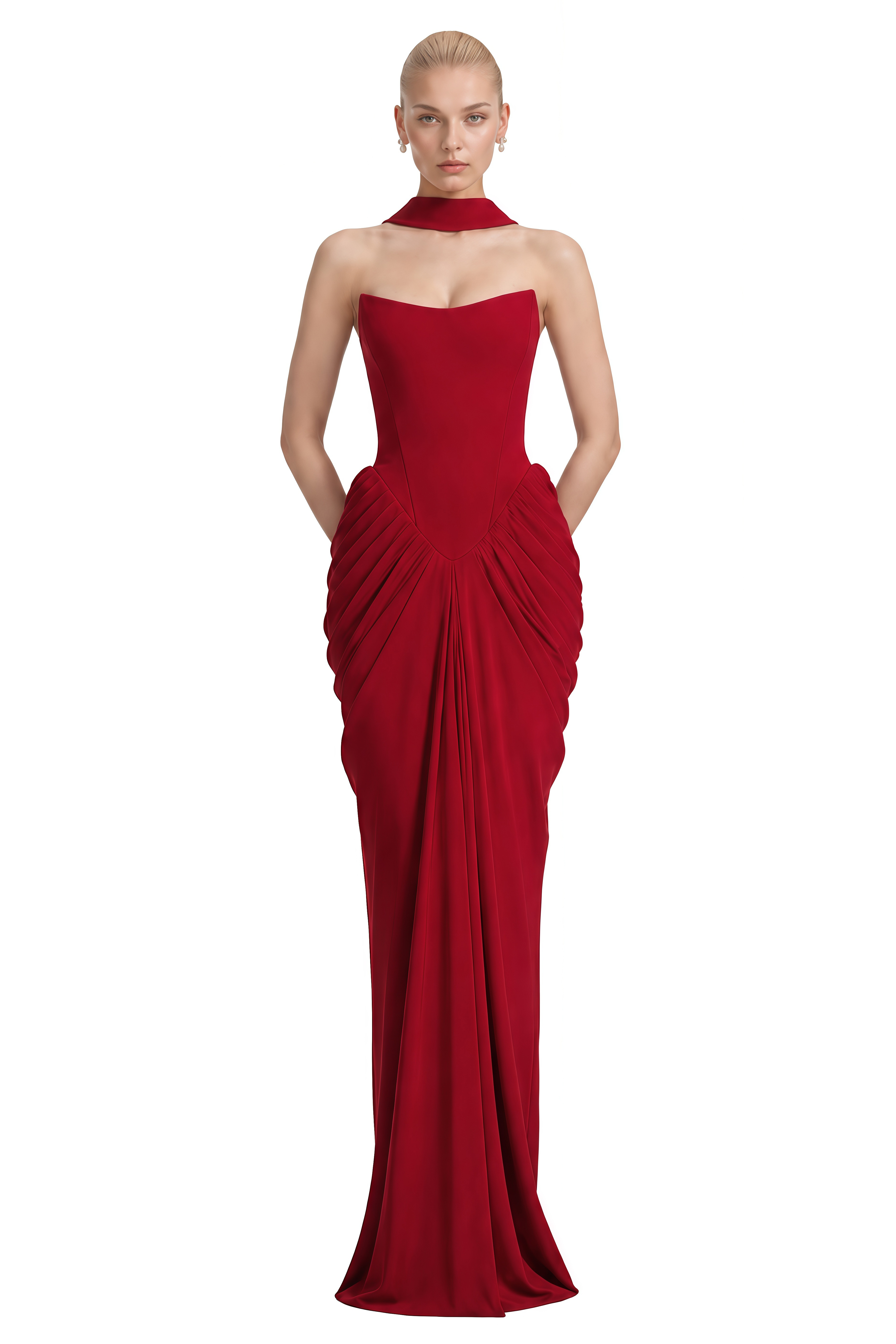 Florence Red Off Shoulder Draped Maxi Dress