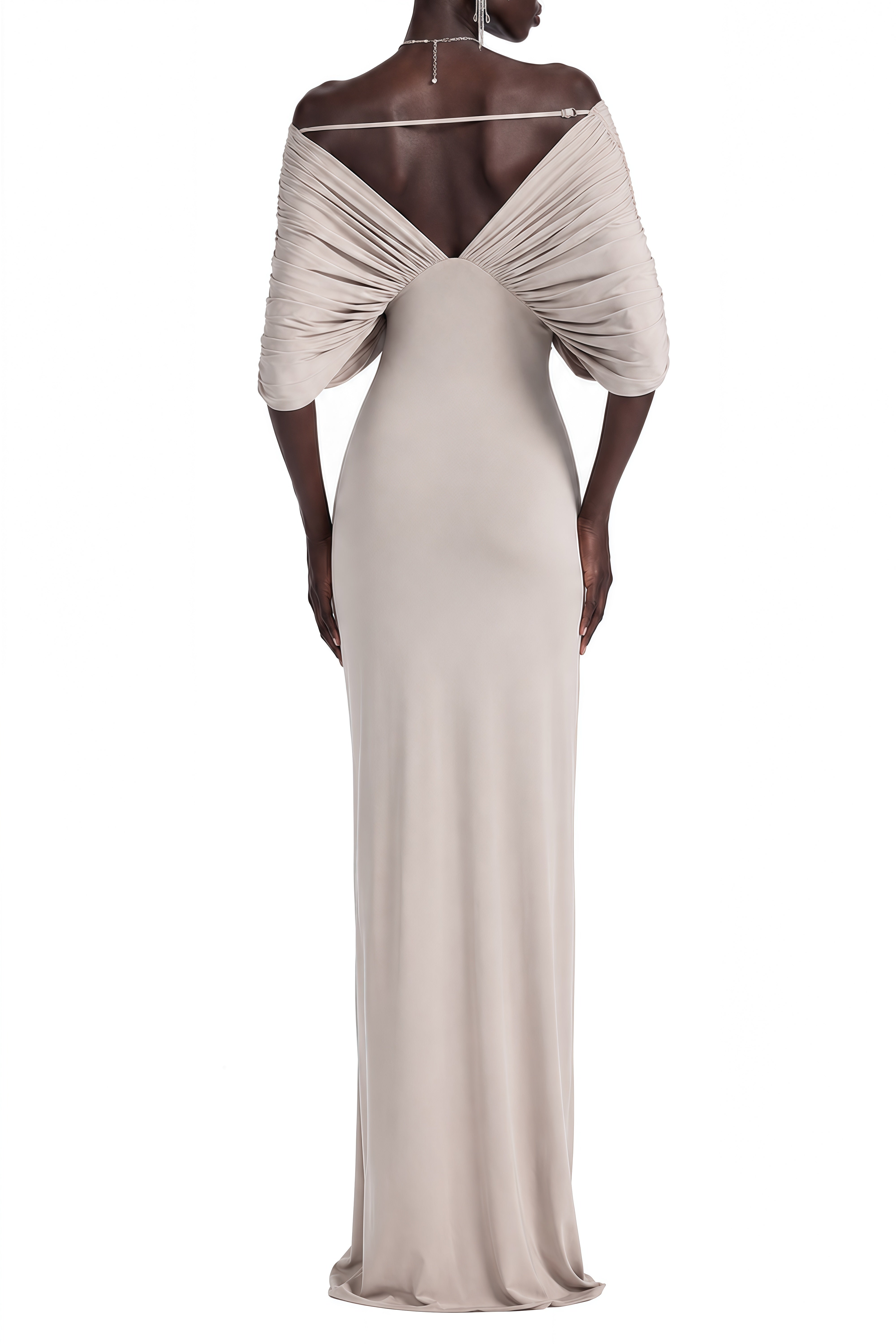 Stella Grey Off Shoulder Ruched Maxi Dress