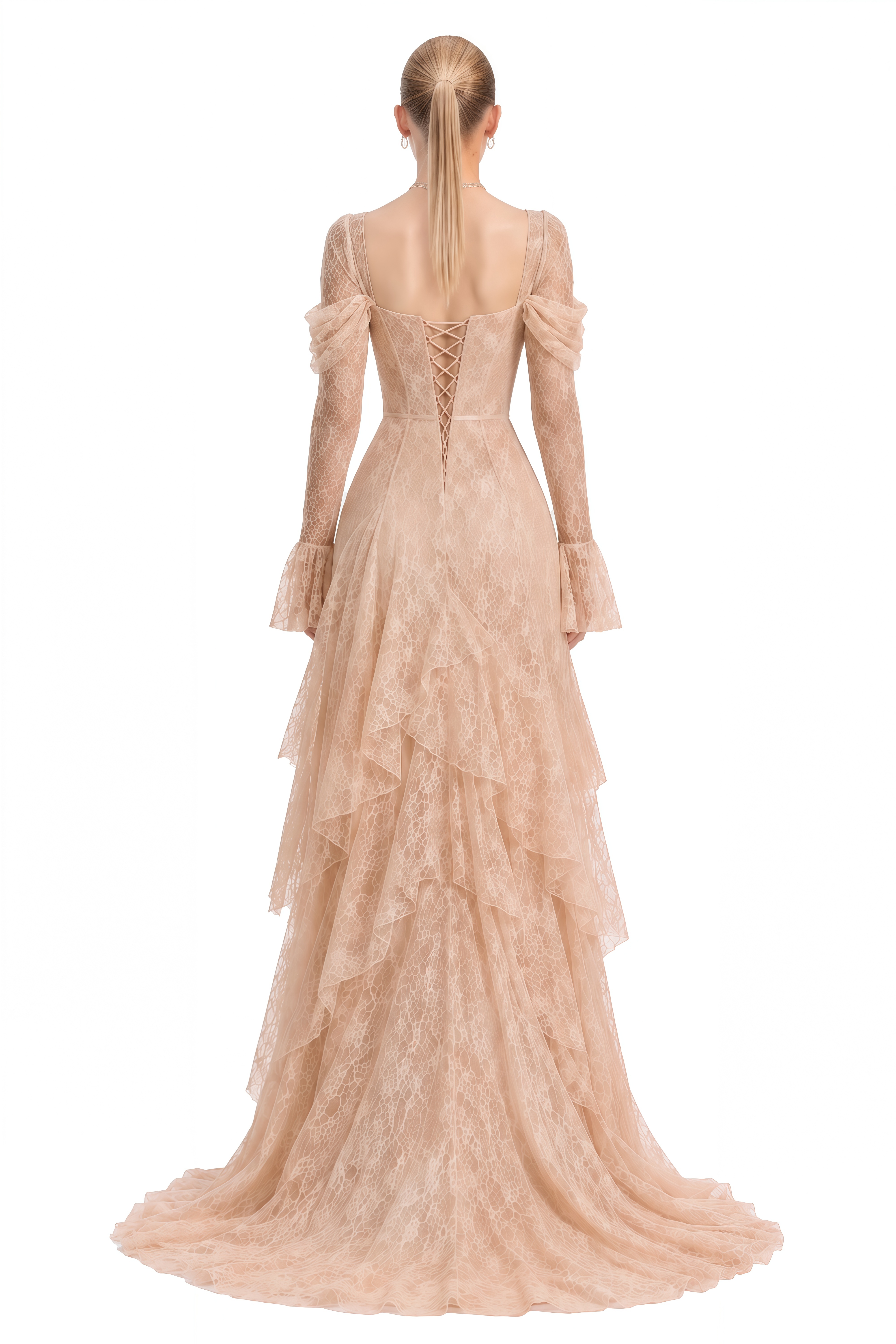 Viola Neutral Long Sleeves Lace Maxi Dress
