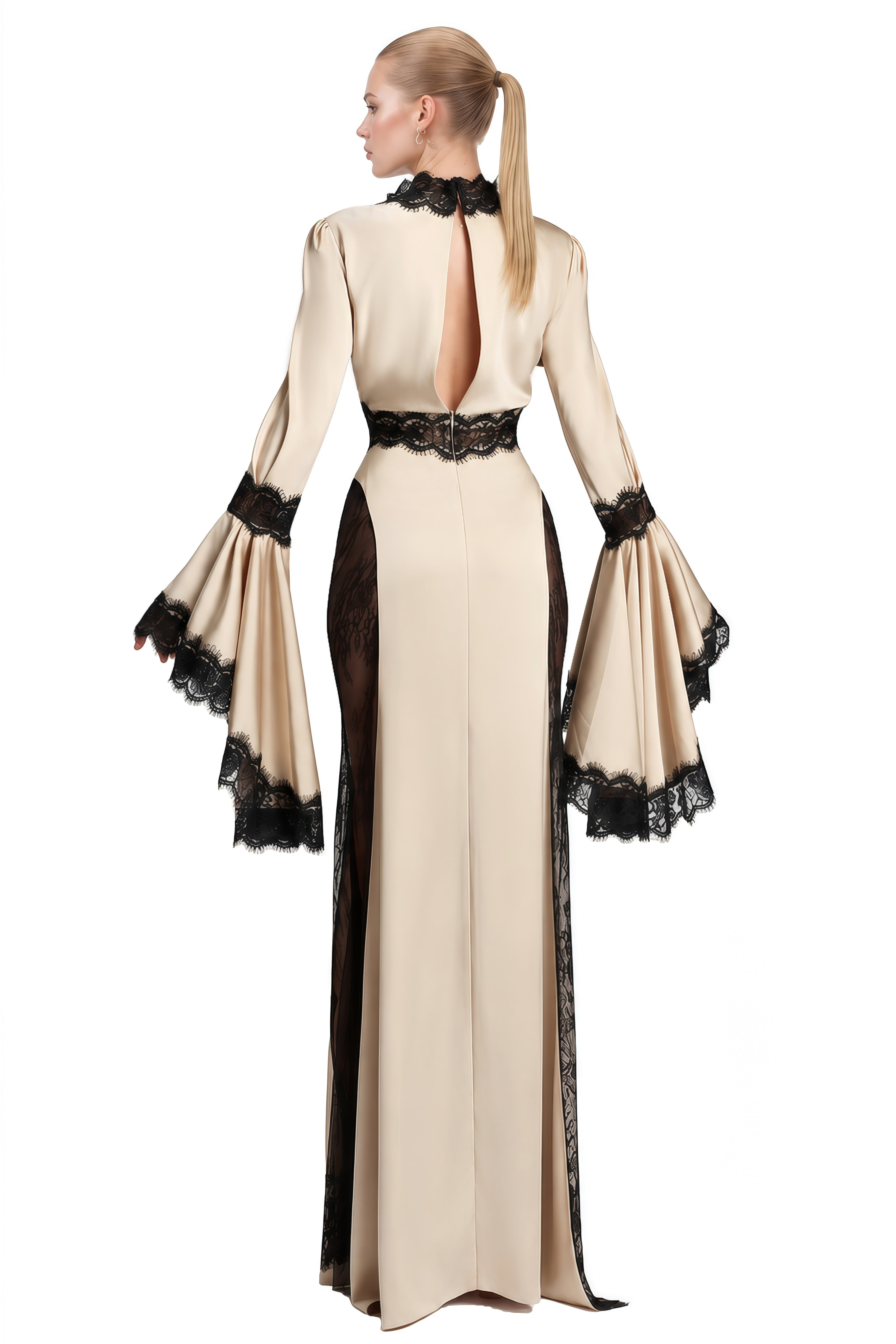 Eulalia Neutral Cut-Out Lace-Trim Maxi Dress