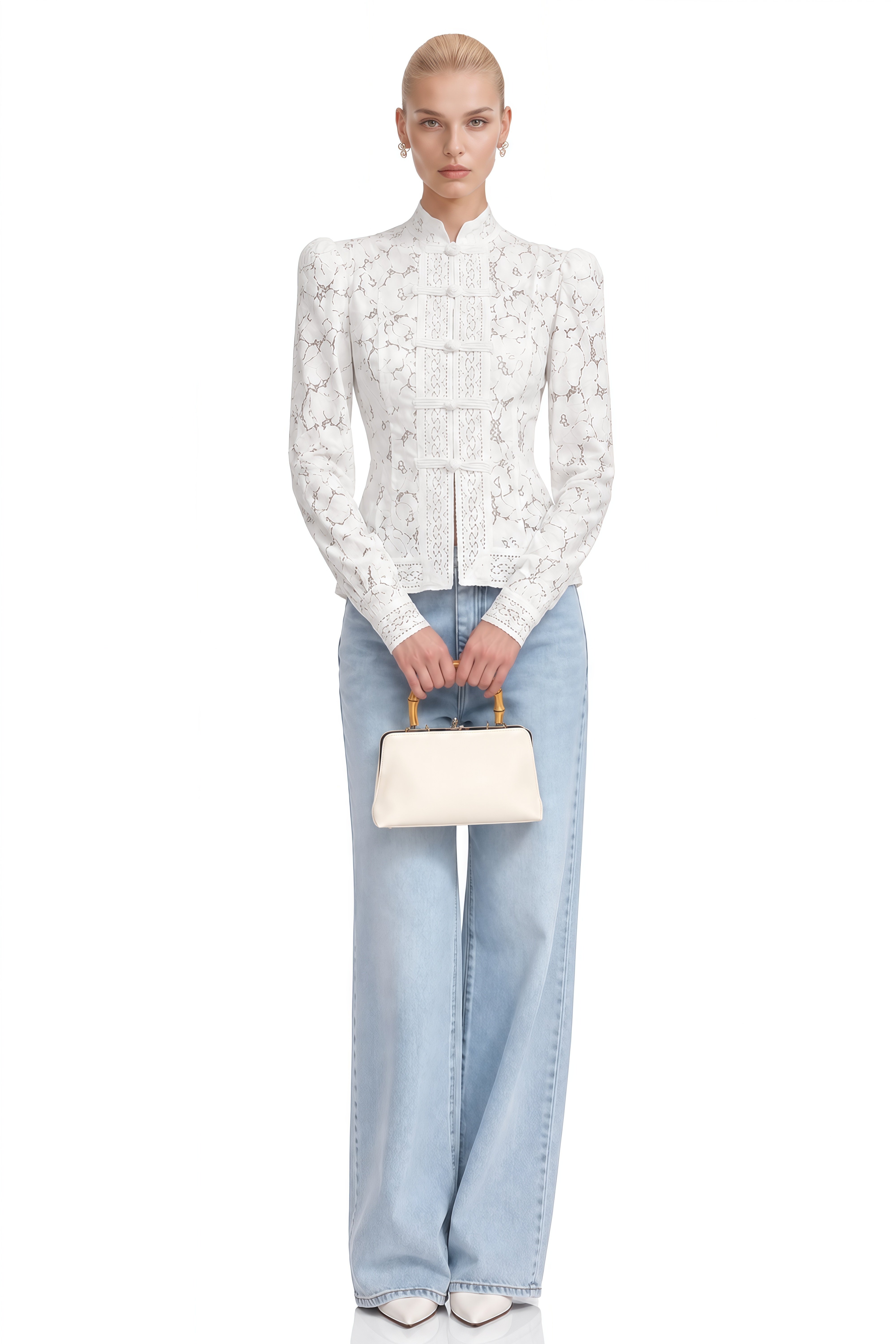 Vesper White Long Sleeves Lace Blouse