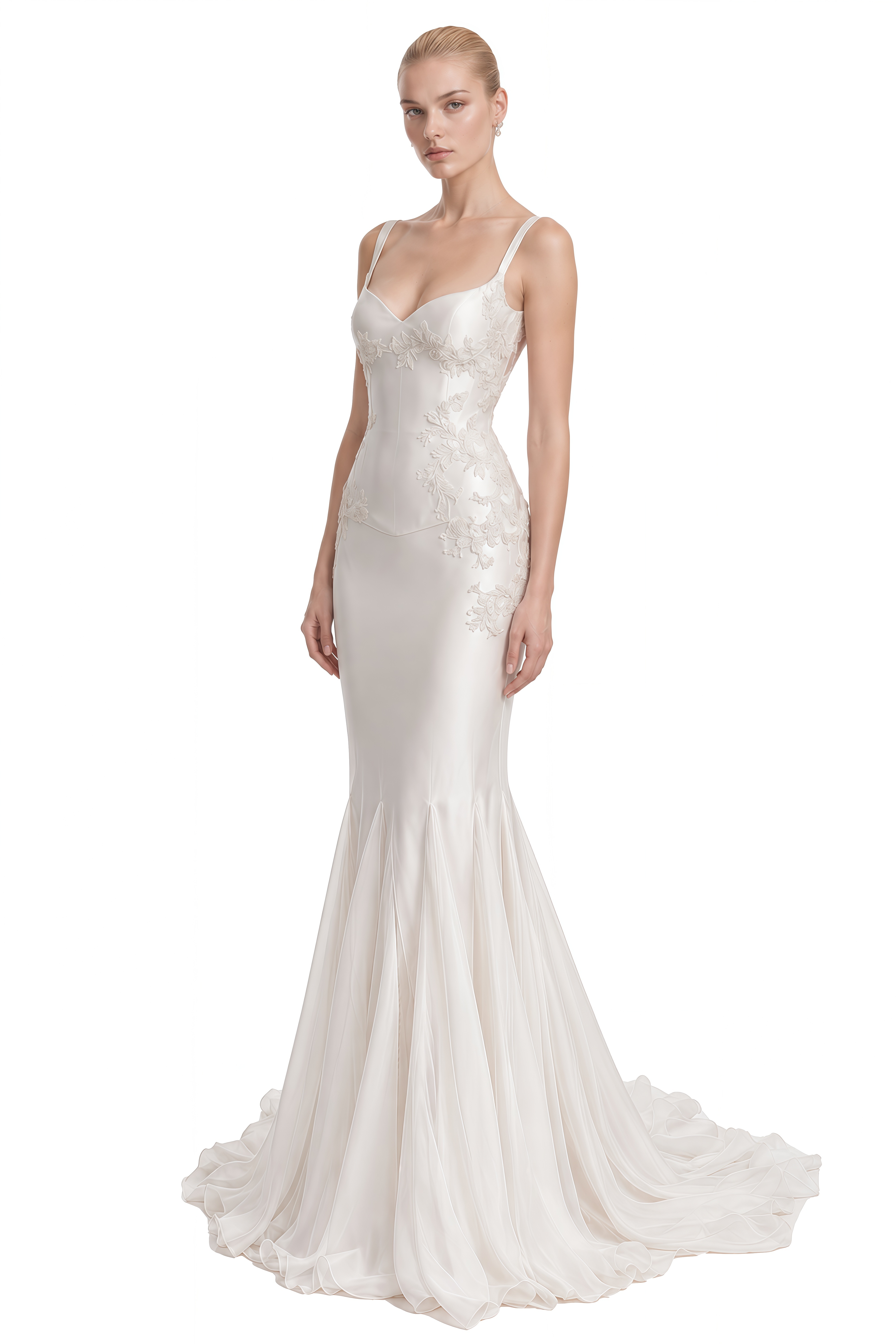 Léa White Sweetheart Neck Embroidered Maxi Dress