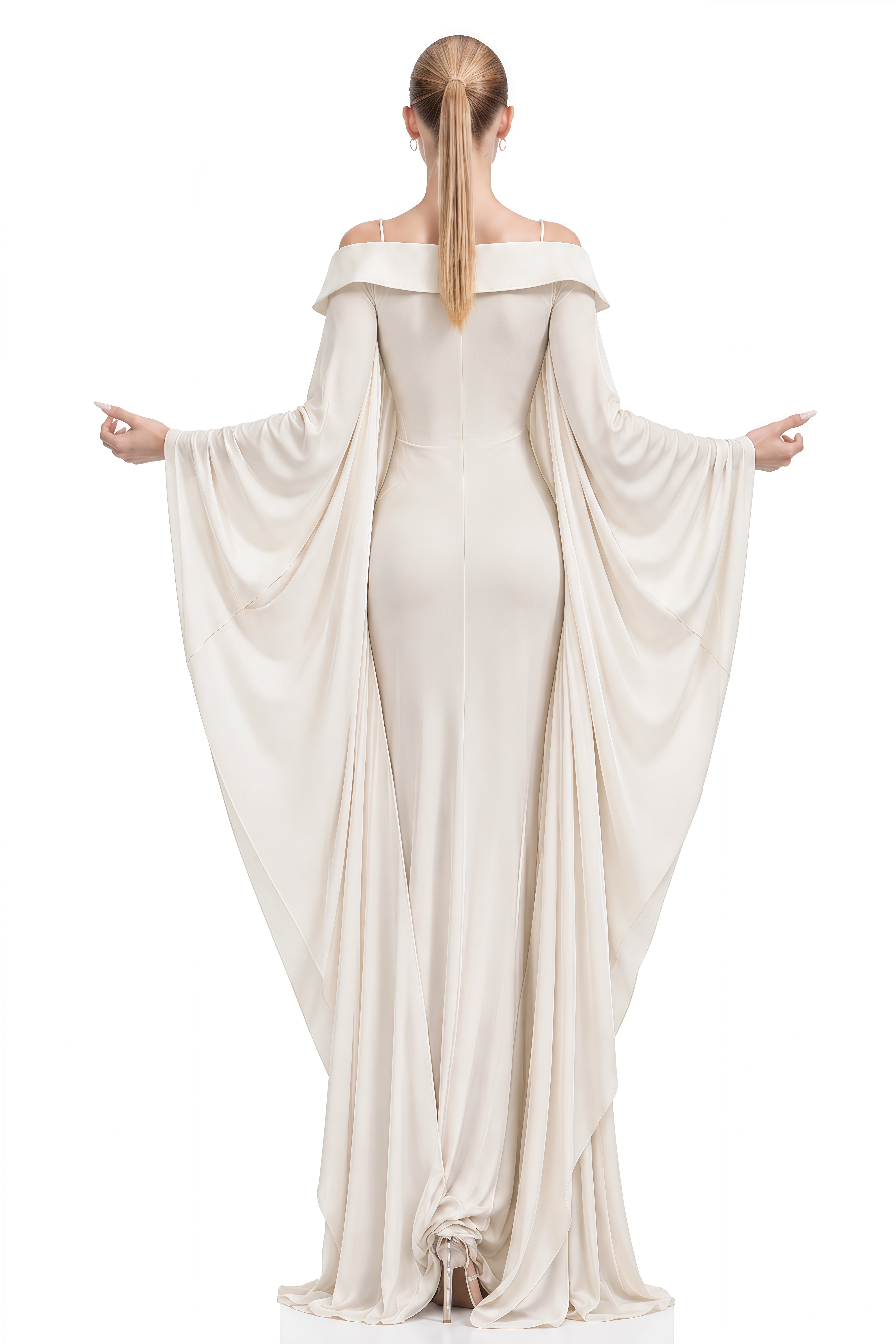 Ava White Cape Sleeve Draped Maxi Dress