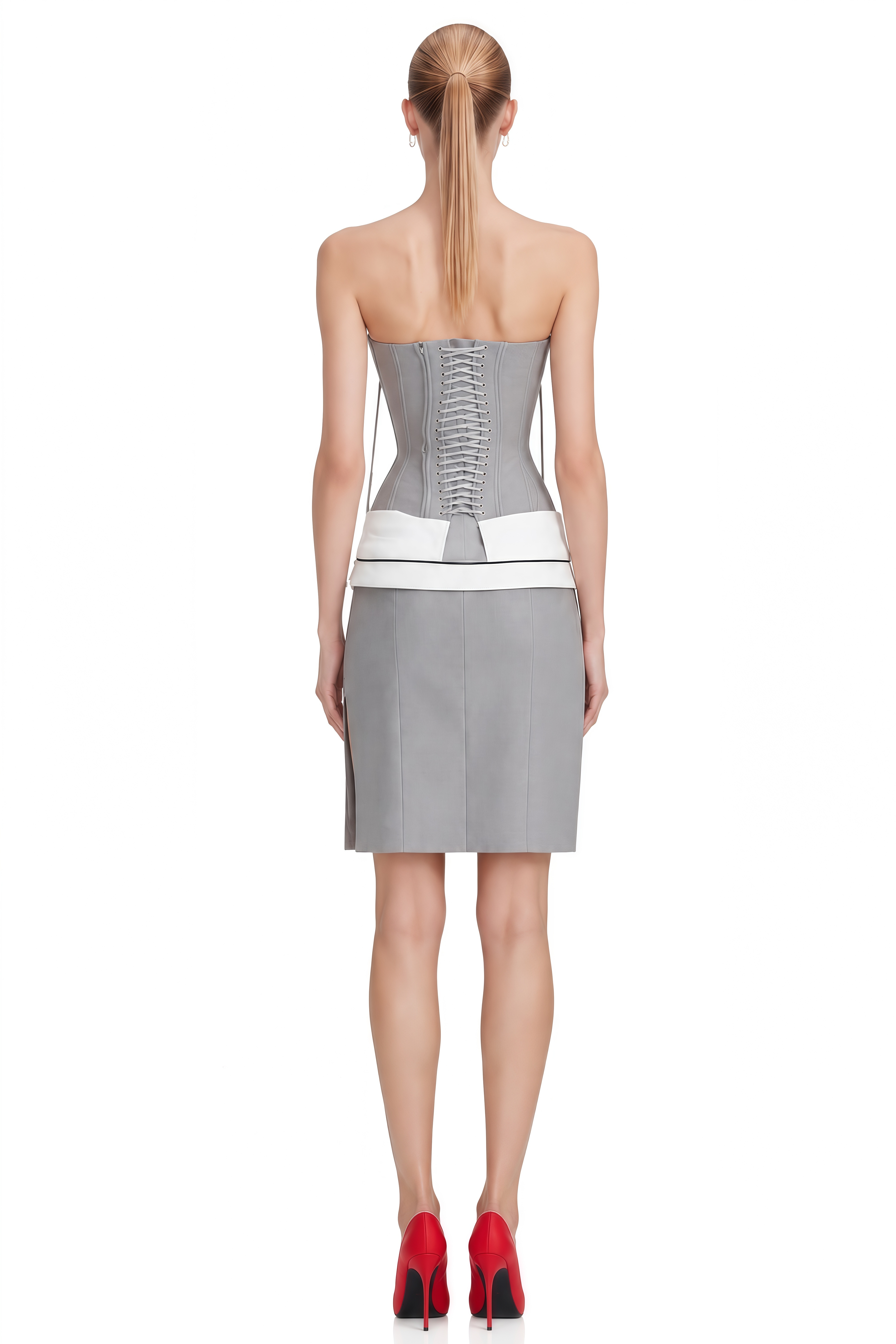 Cora Grey Strapless Lace-Up Top & Skirt Set