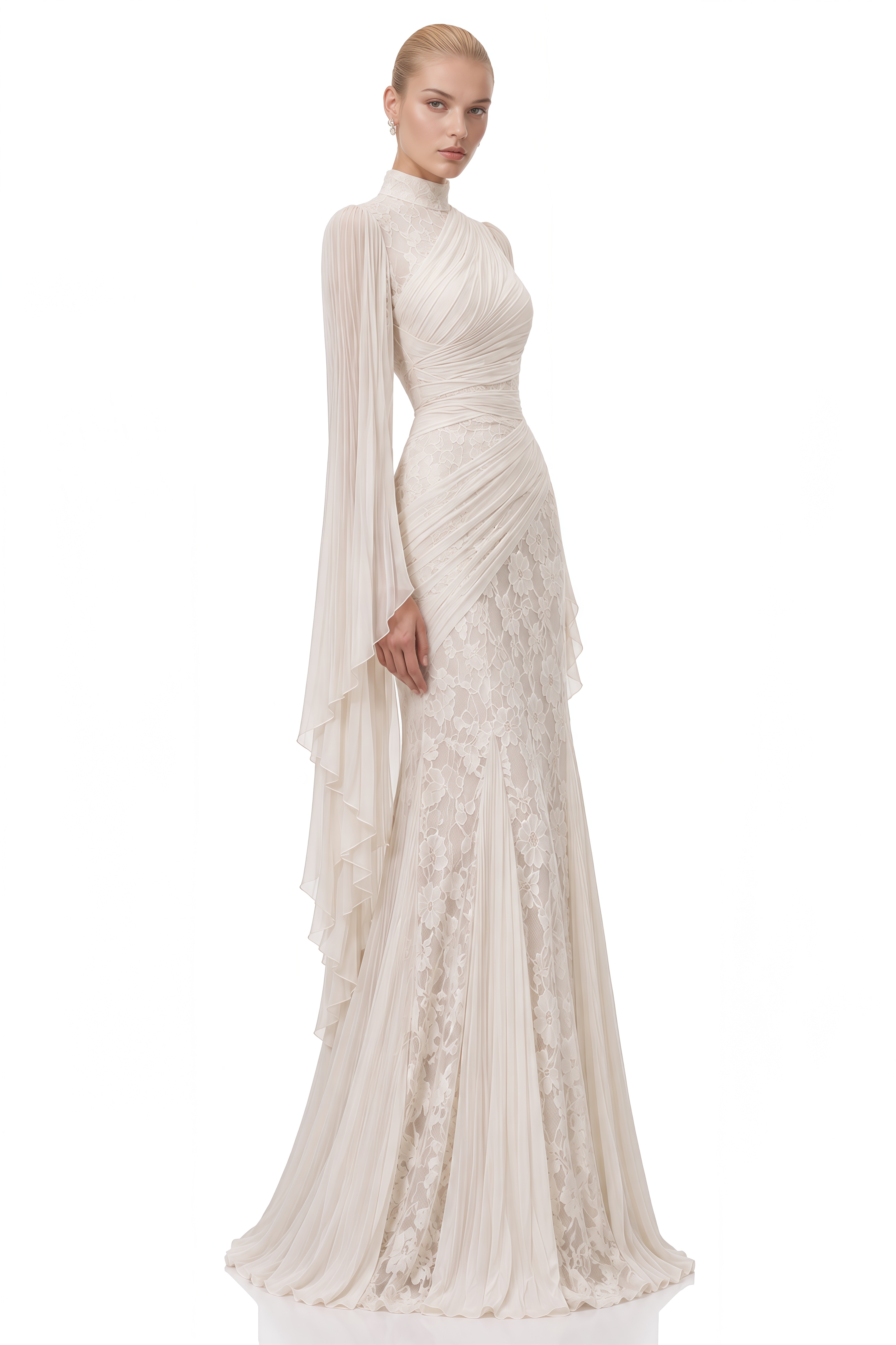 Arabella Ivory Asymmetrical Lace Maxi Dress