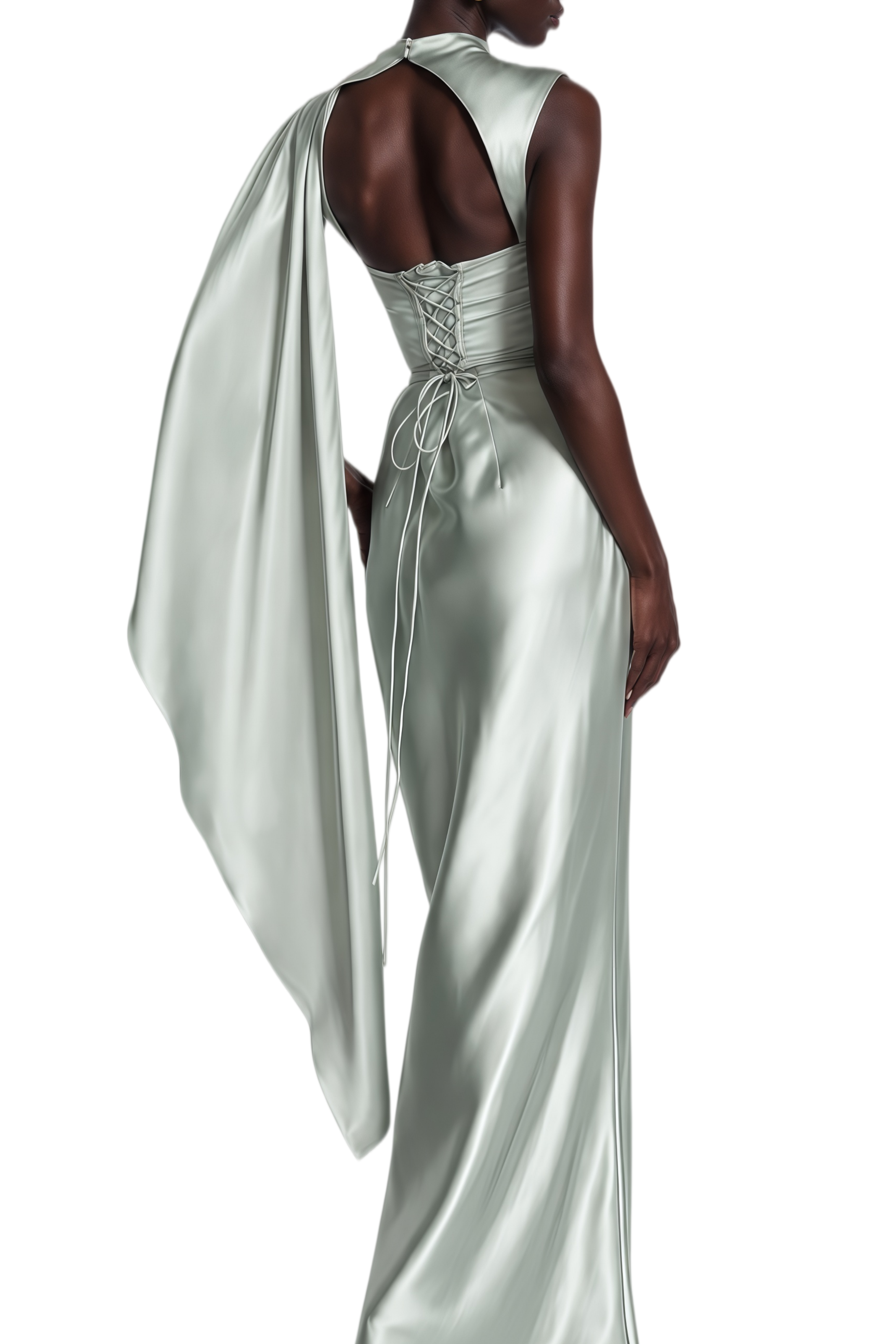 Amelie Sage Green Sleeveless Asymmetrical Maxi Dress