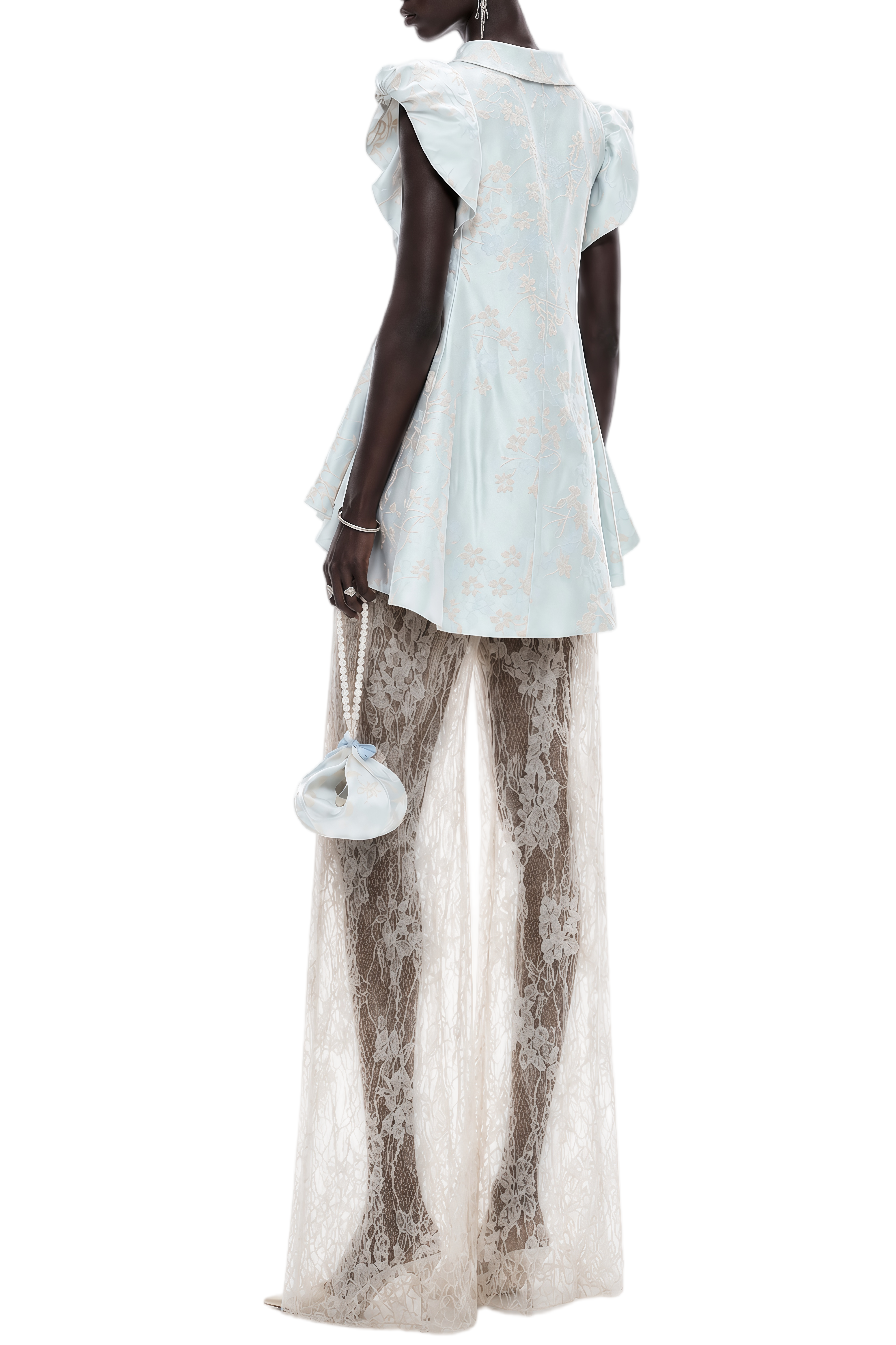 Fiadh Blue Floral Print Ruffled Top & Trousers Set