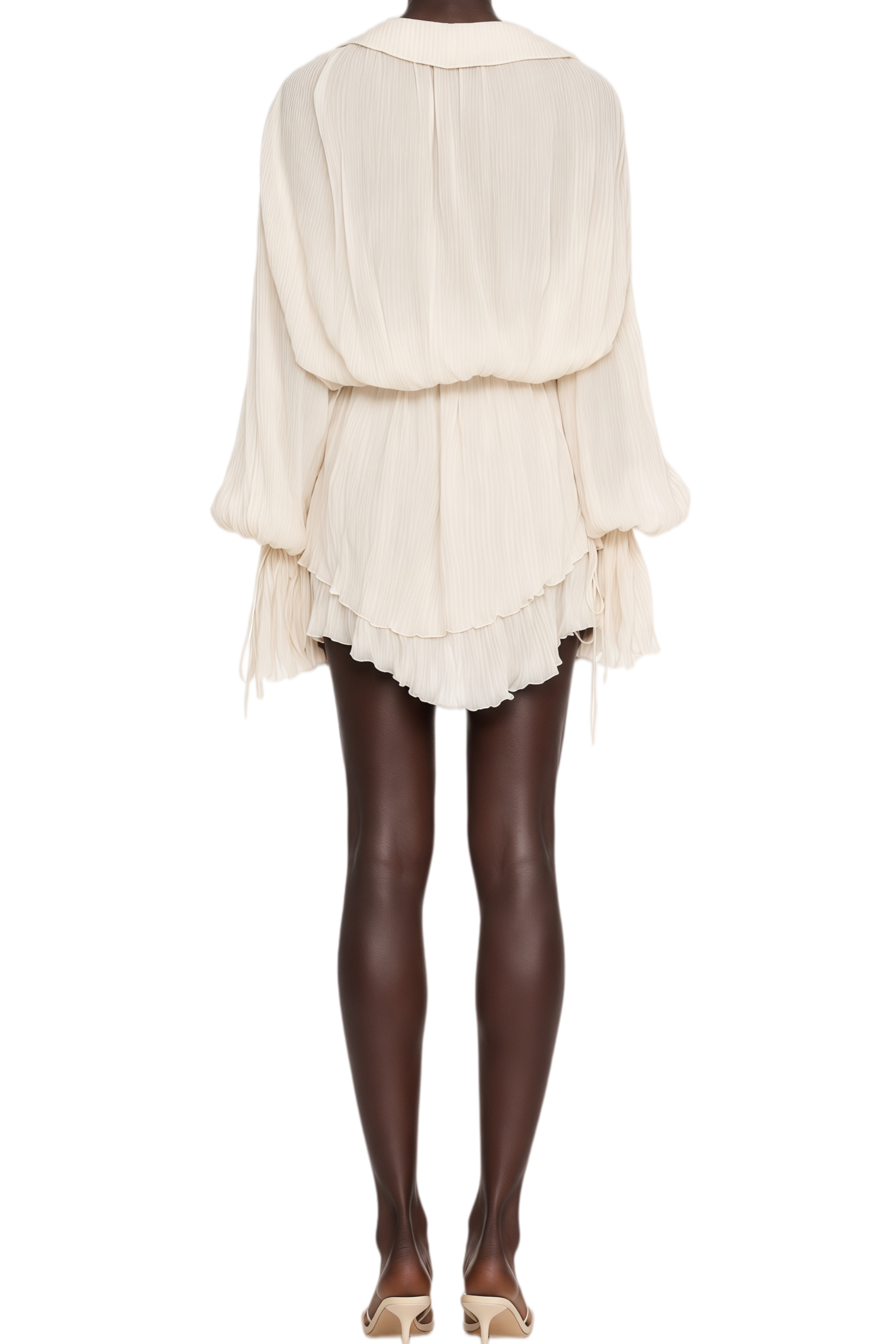 Rosalind Neutral Asymmetrical Lace Mini Dress