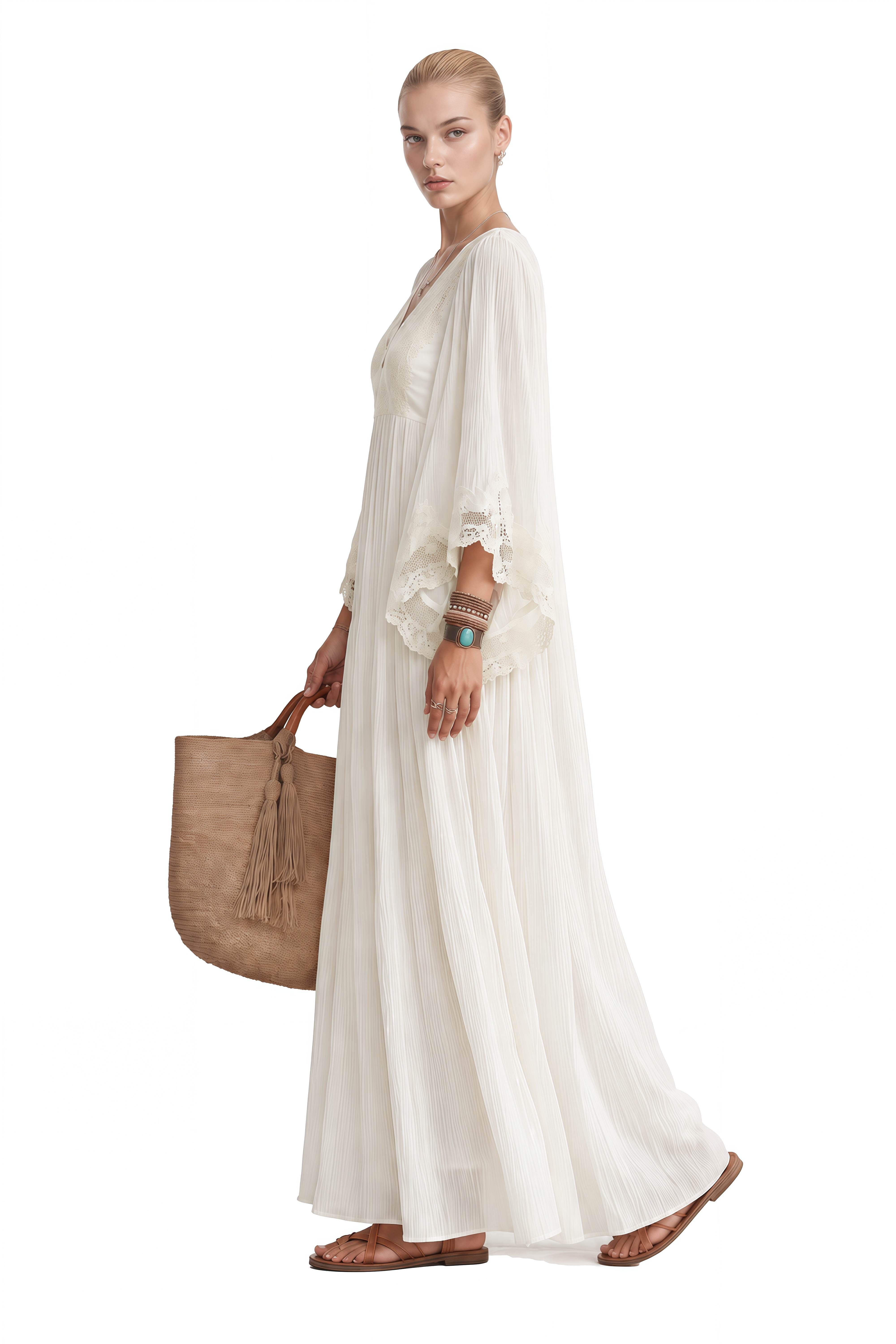 Althea White V-Neck Lace Maxi Dress