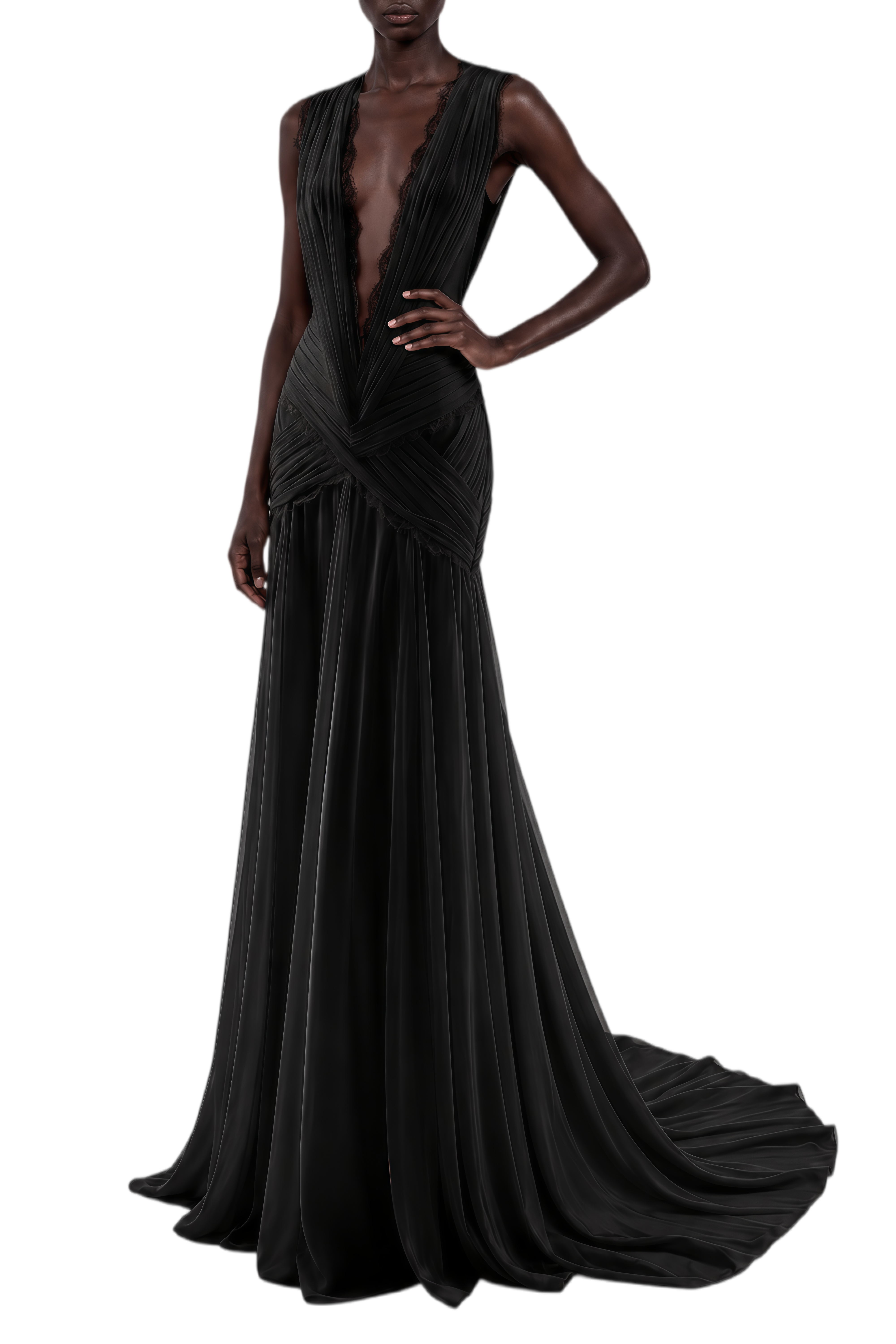 Theodora Black V-Neck Sleeveless Maxi Dress