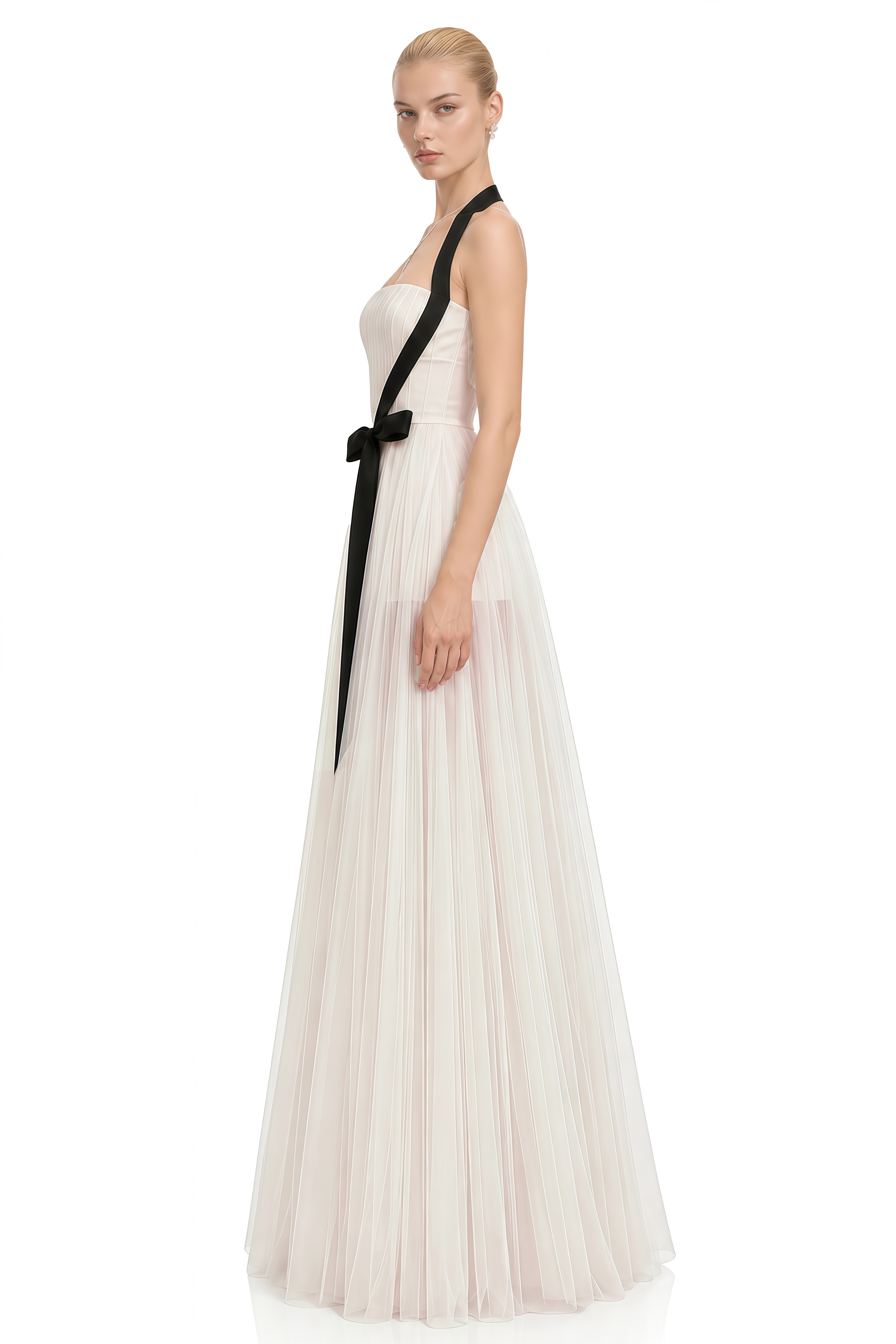 Estelle White Halterneck Bow Maxi Dress