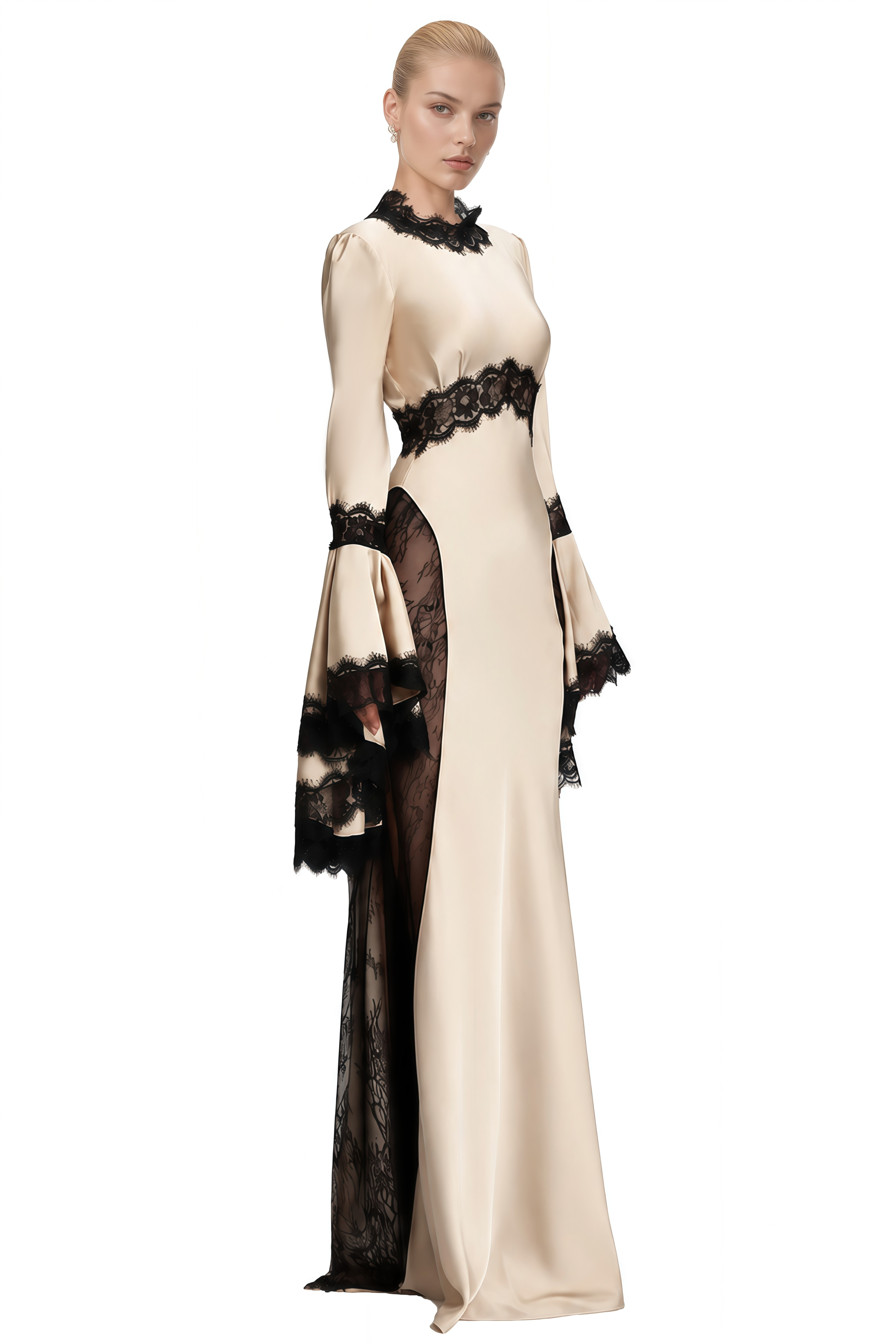 Eulalia Neutral Cut-Out Lace-Trim Maxi Dress