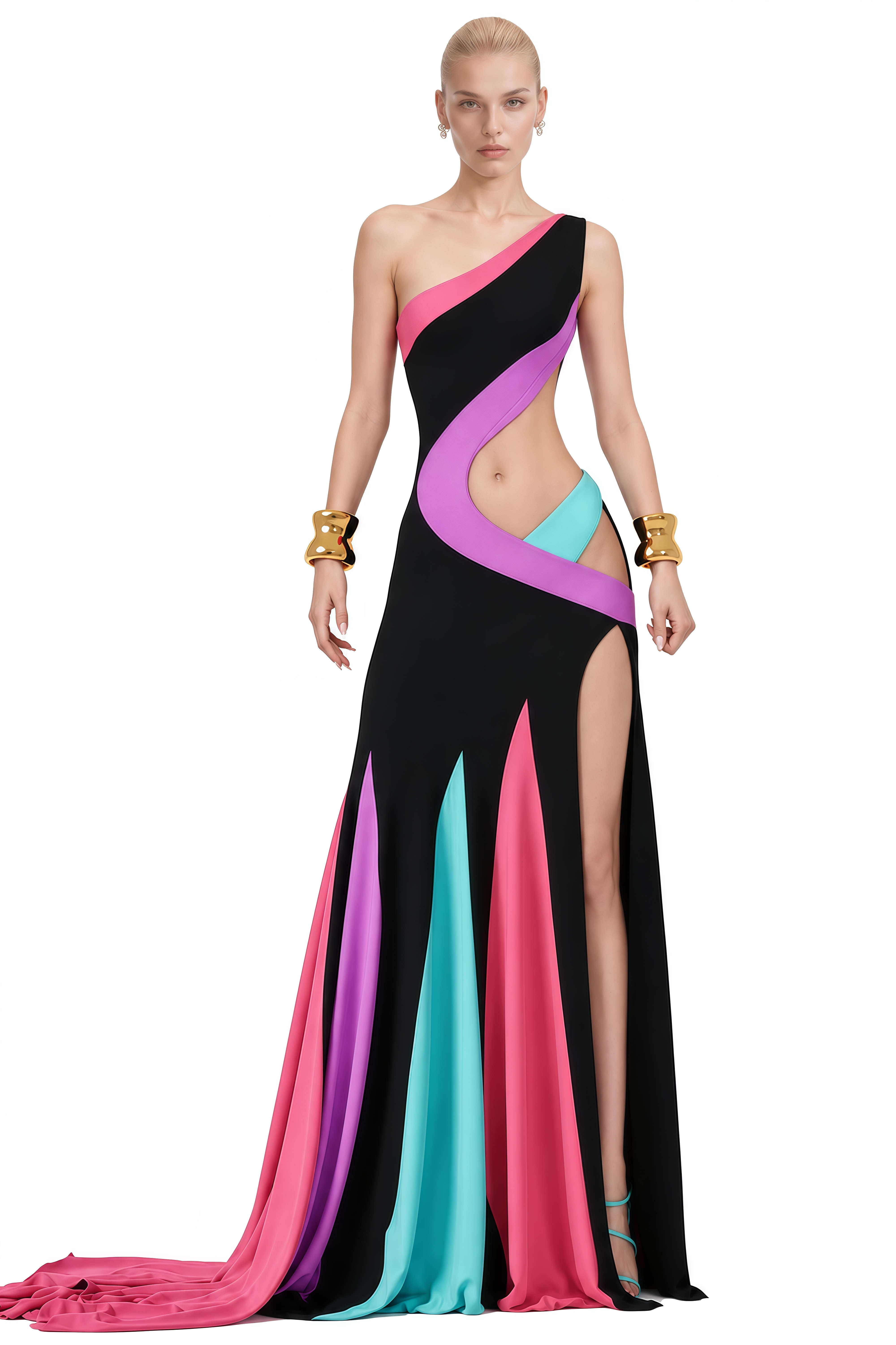 Austen Multicolor One Shoulder Cut-Out Maxi Dress