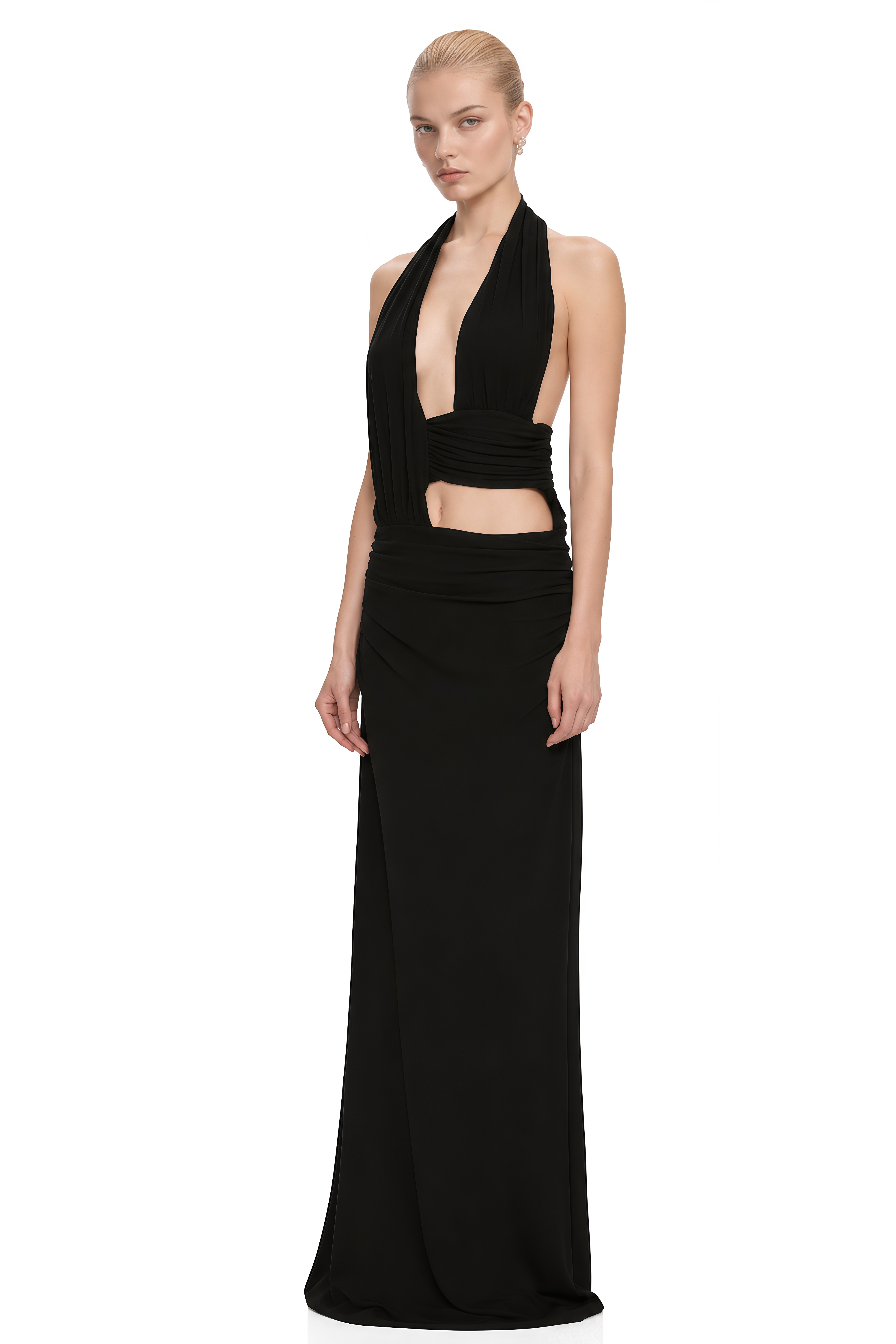 Esme Black Asymmetrical Cut-Out Maxi Dress