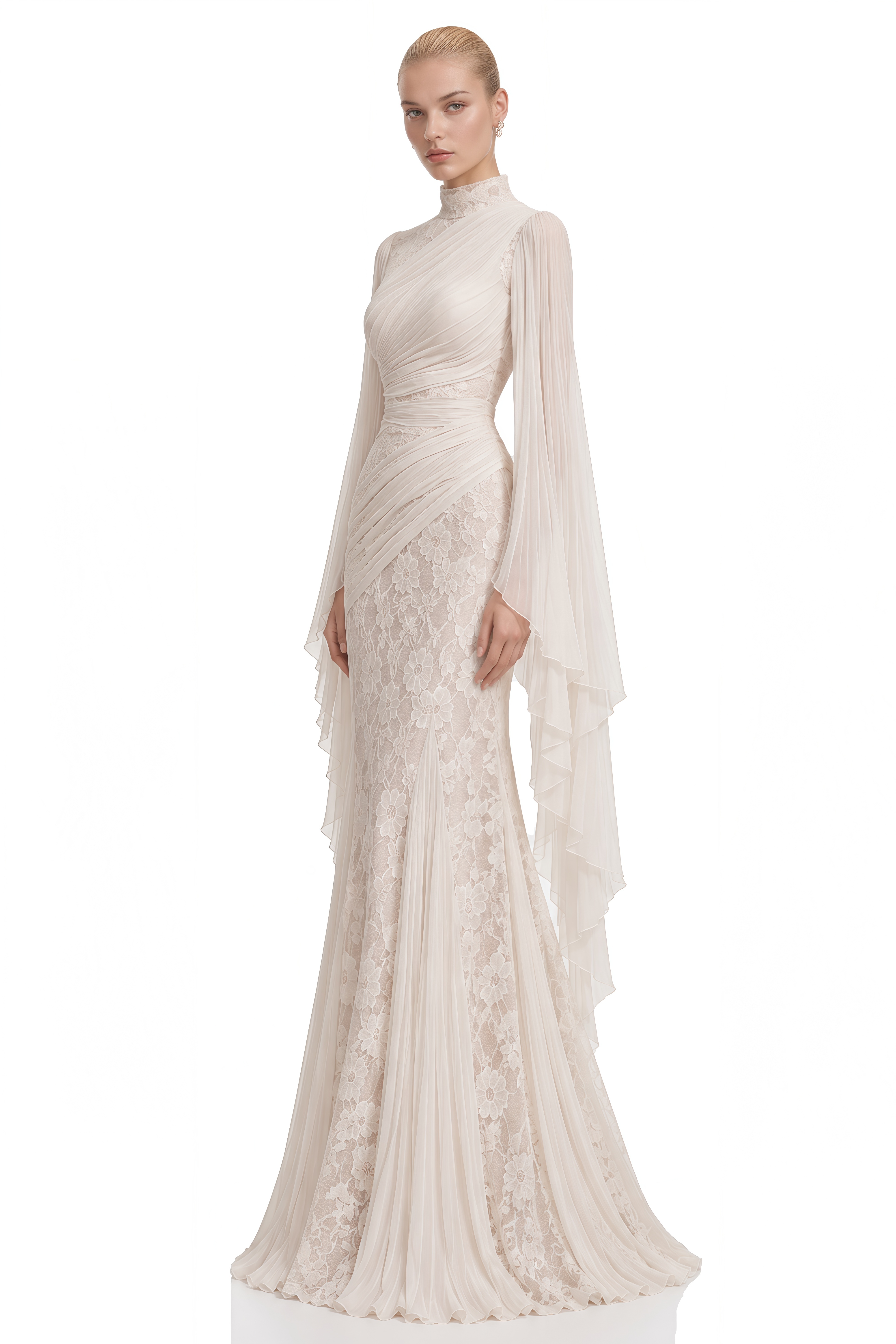 Arabella Ivory Asymmetrical Lace Maxi Dress