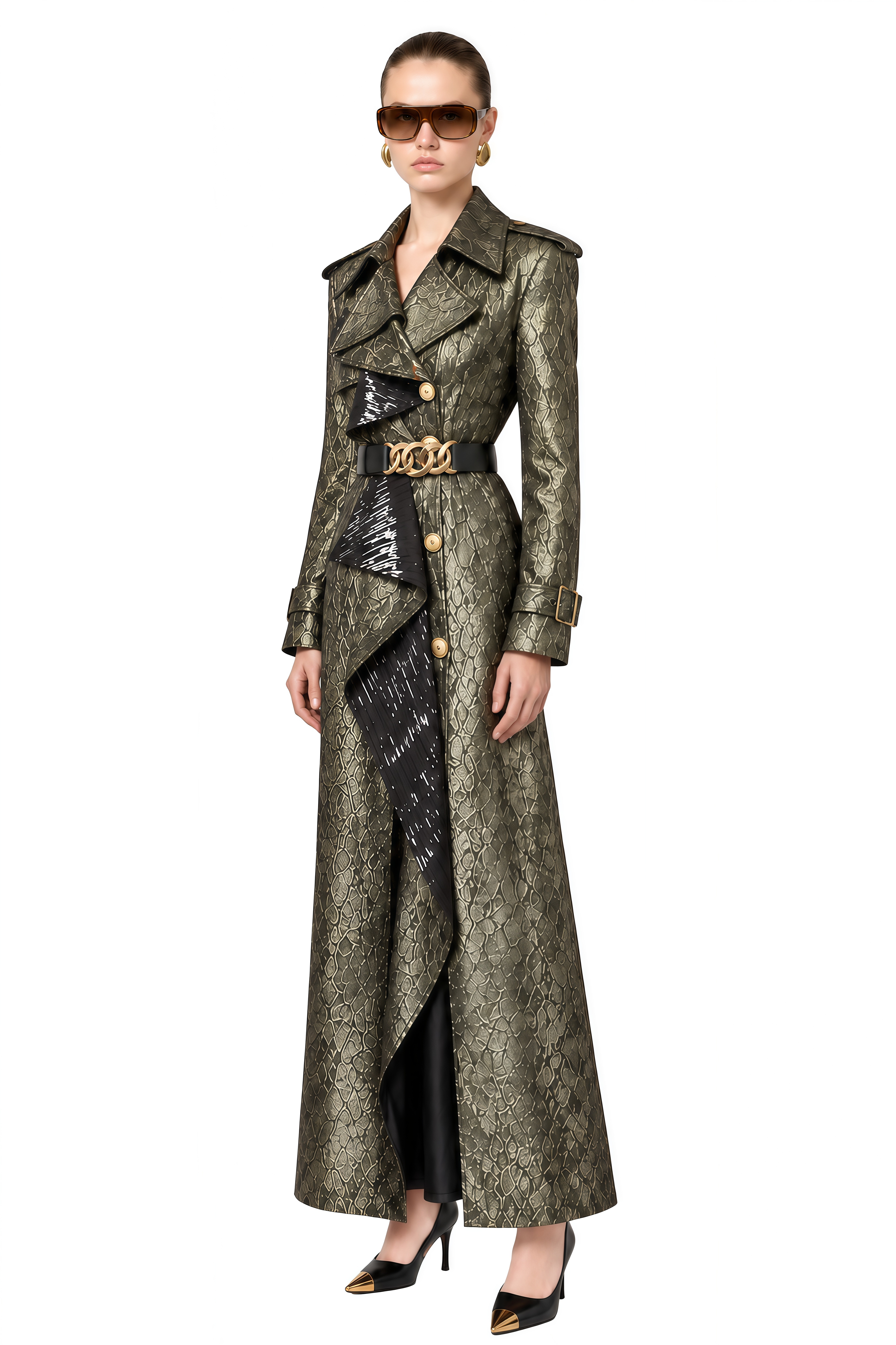 Emmeline Gold Green Asymmetrical Structured Coat