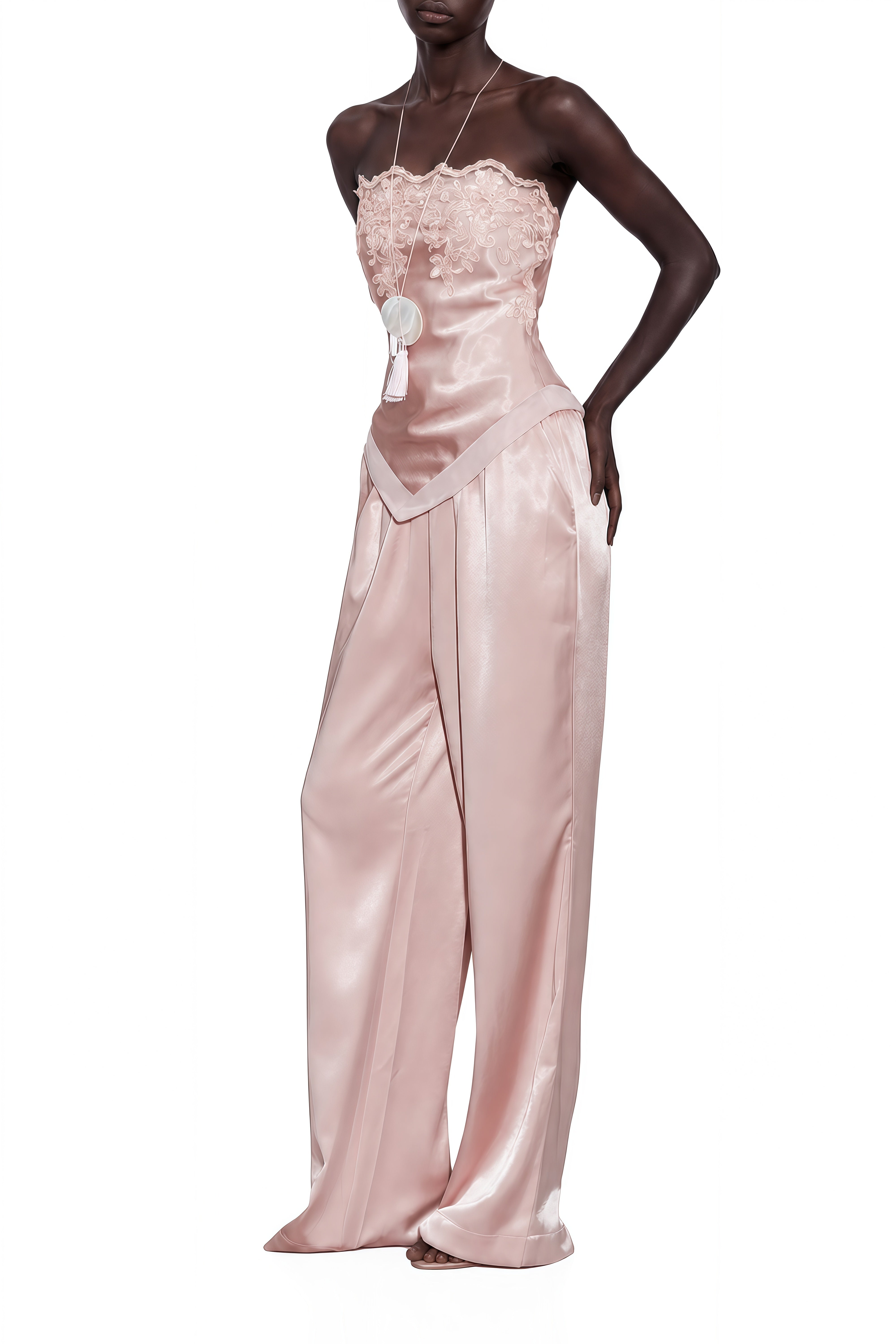 Coralie Pink Off Shoulder Lace Top & Trousers Set