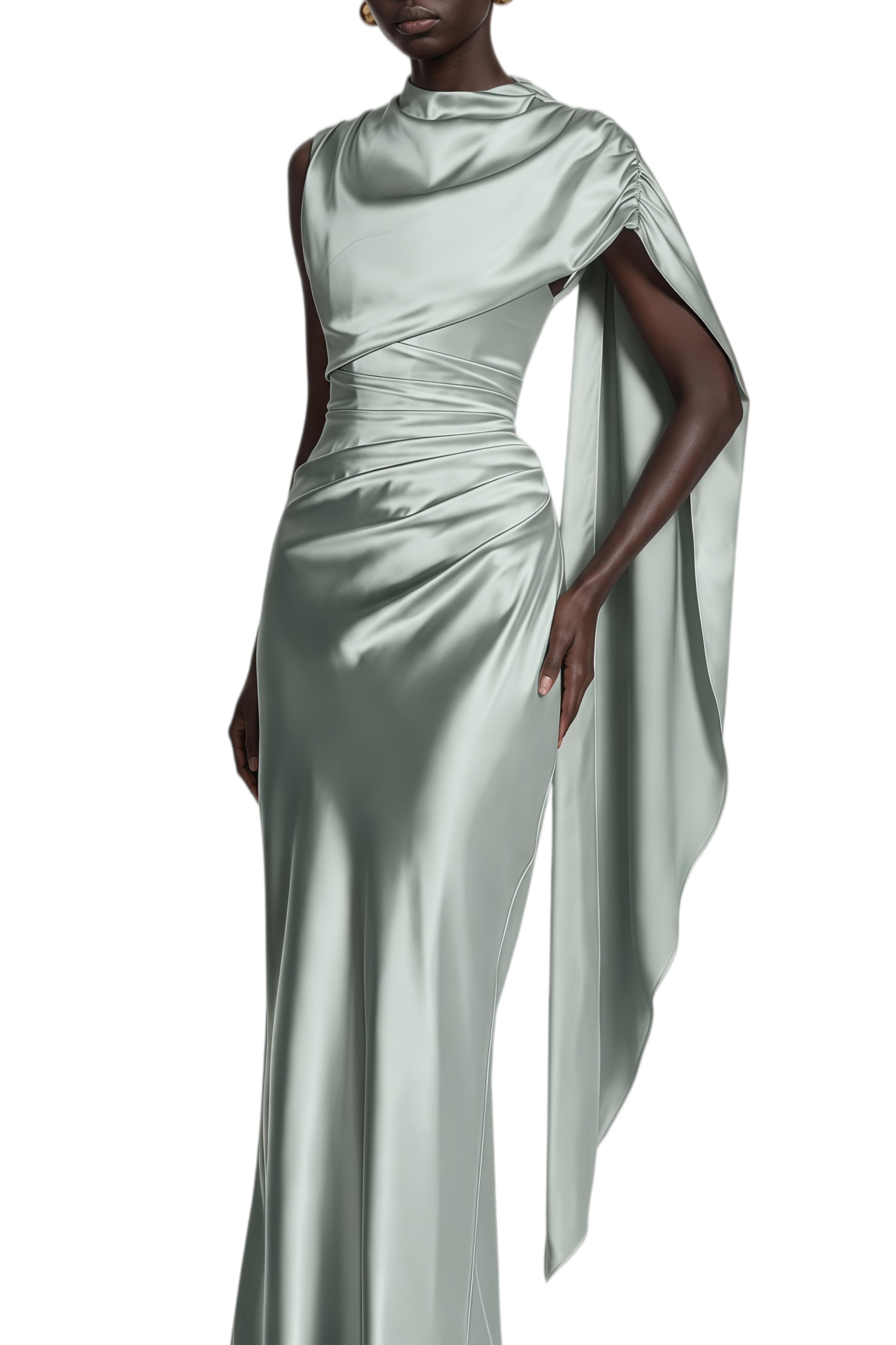 Amelie Sage Green Sleeveless Asymmetrical Maxi Dress