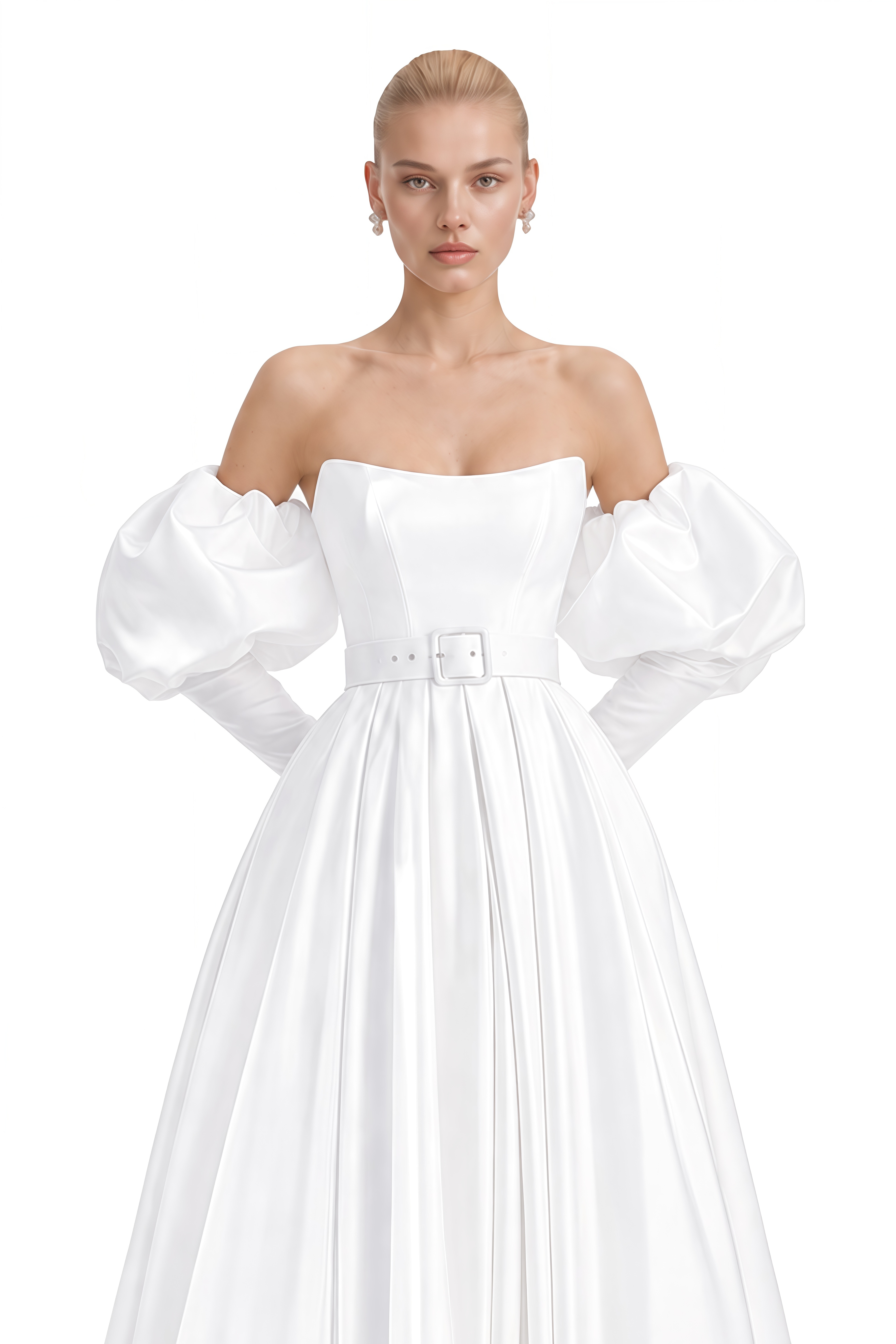 Isadora White Off Shoulder Pleated Maxi Dress