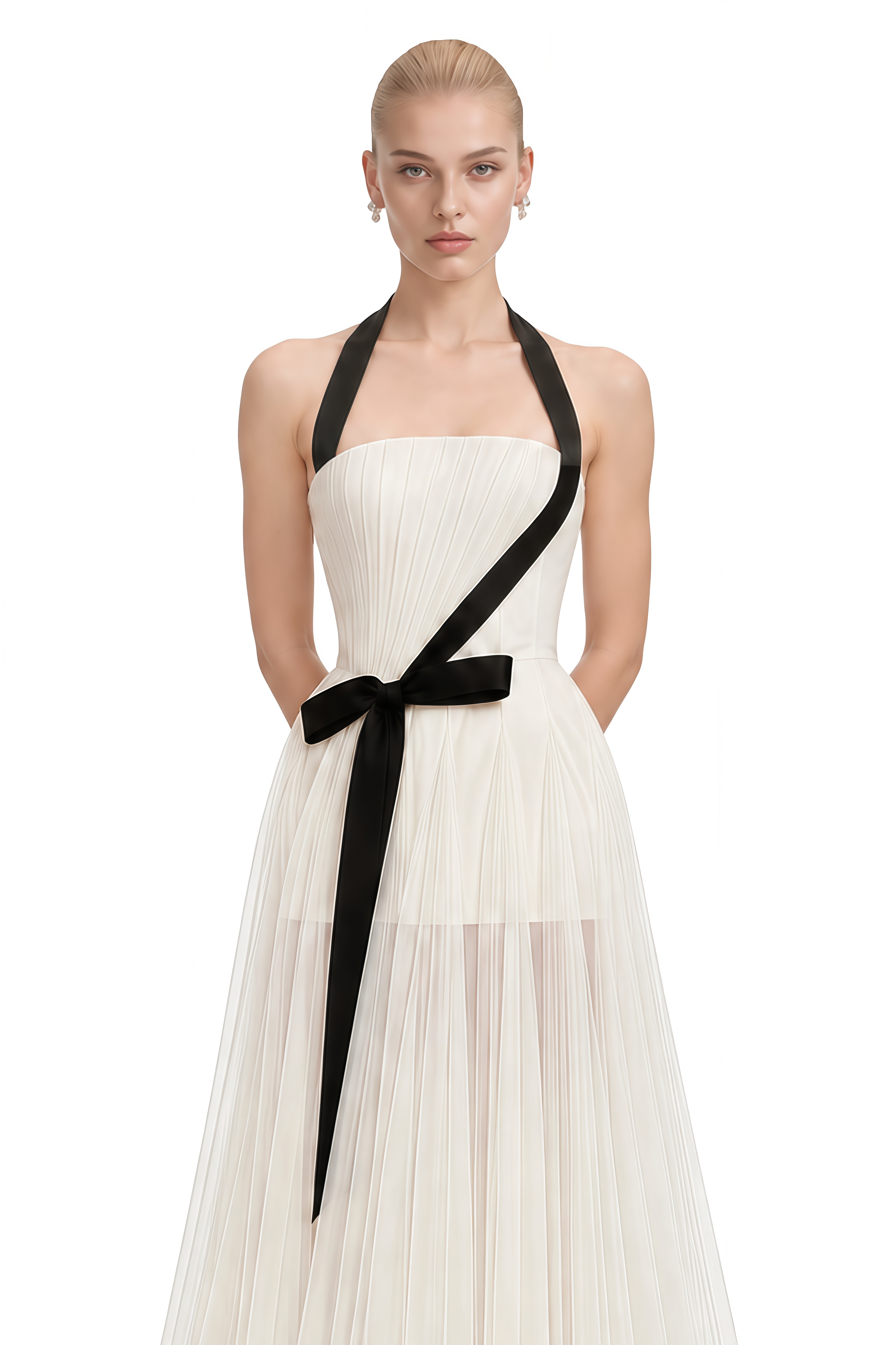 Estelle White Halterneck Bow Maxi Dress