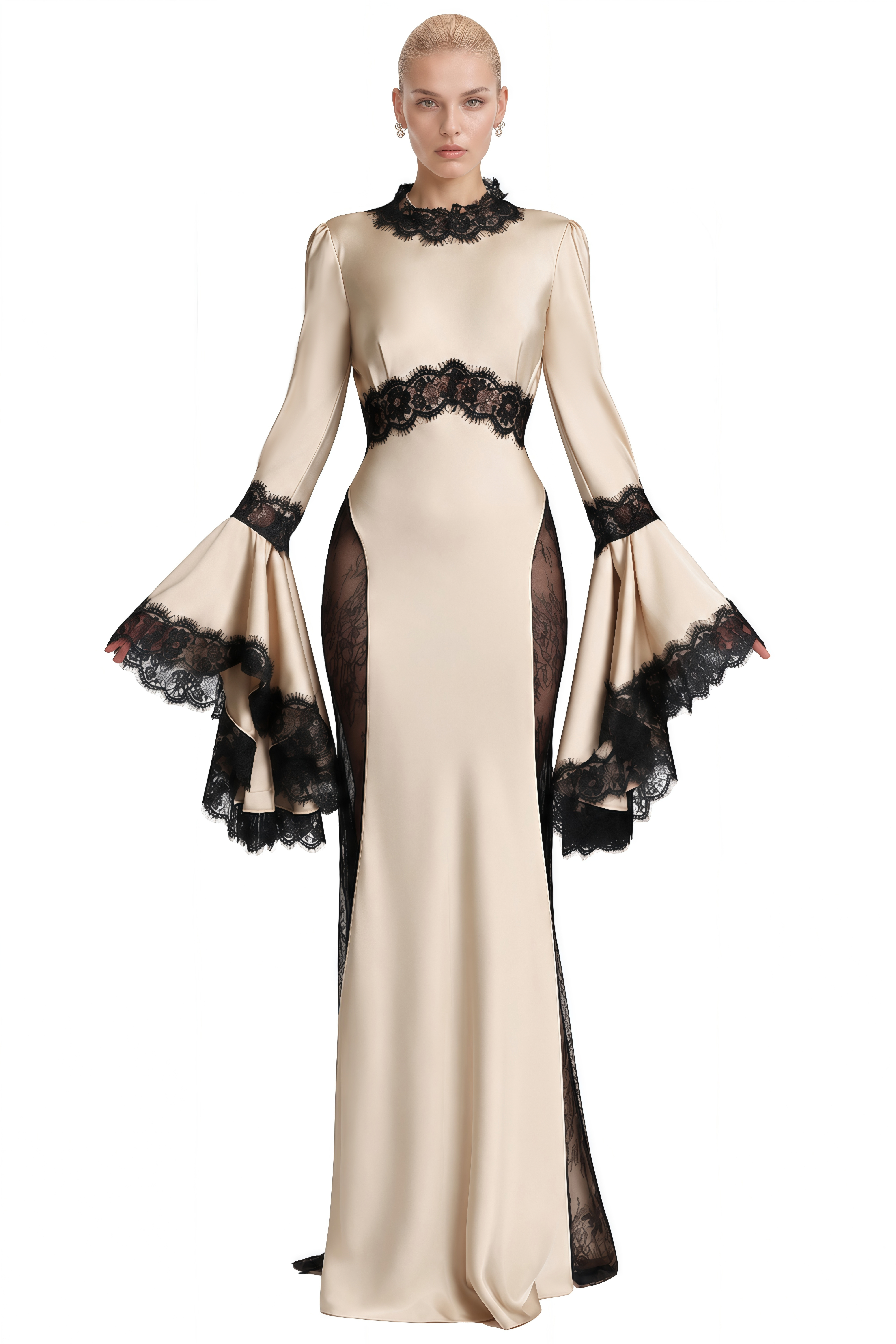 Eulalia Neutral Cut-Out Lace-Trim Maxi Dress