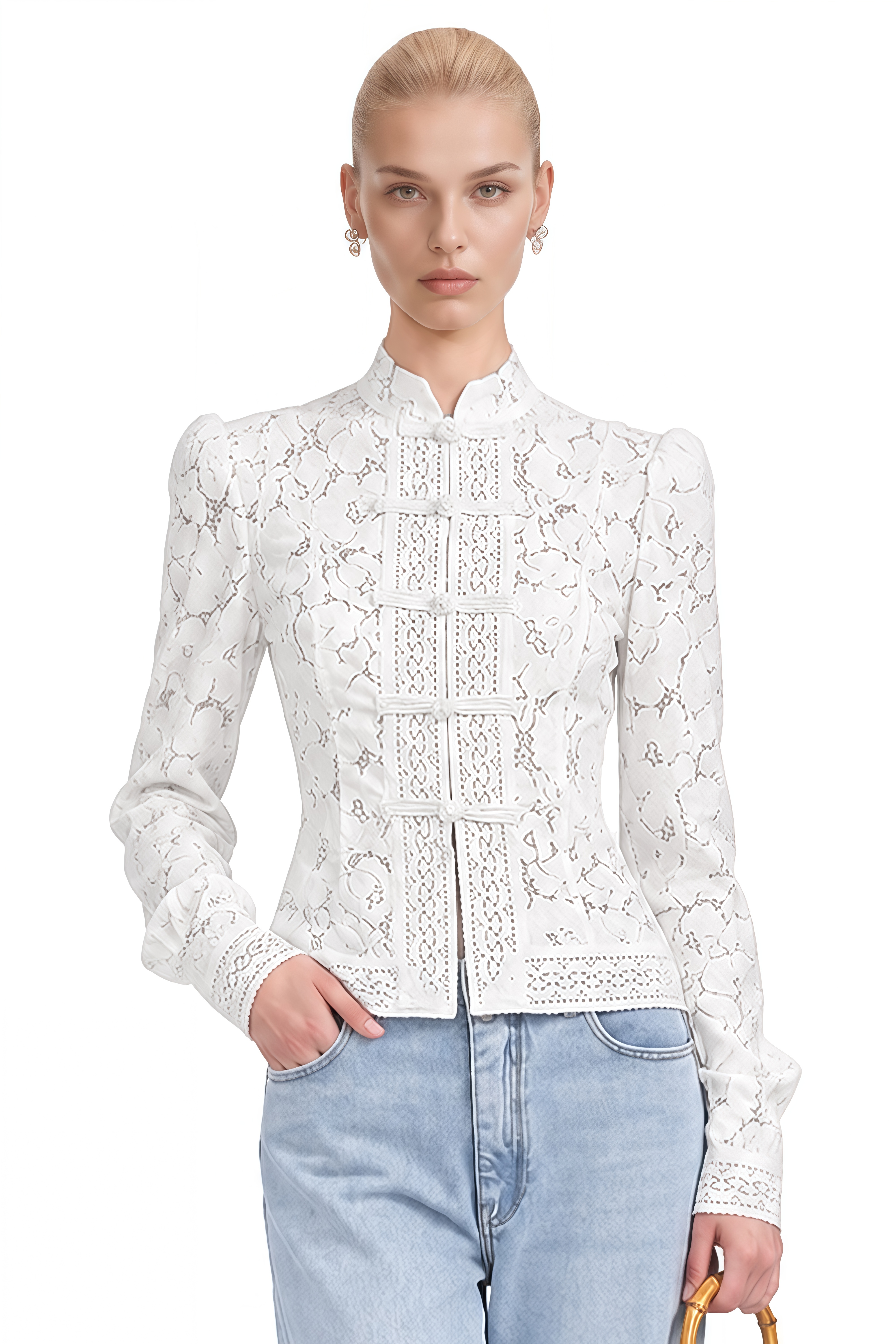 Vesper White Long Sleeves Lace Blouse