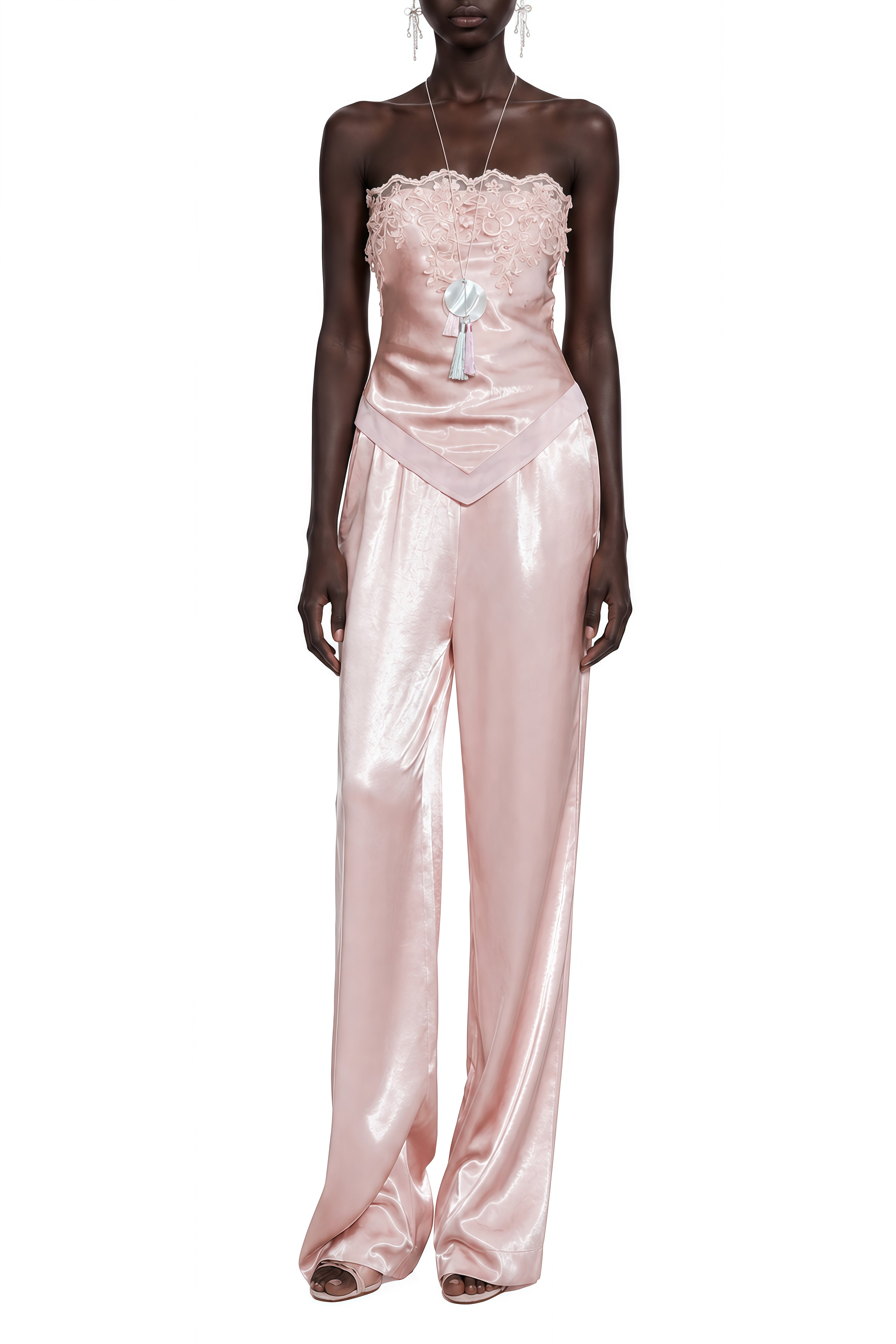 Coralie Pink Off Shoulder Lace Top & Trousers Set