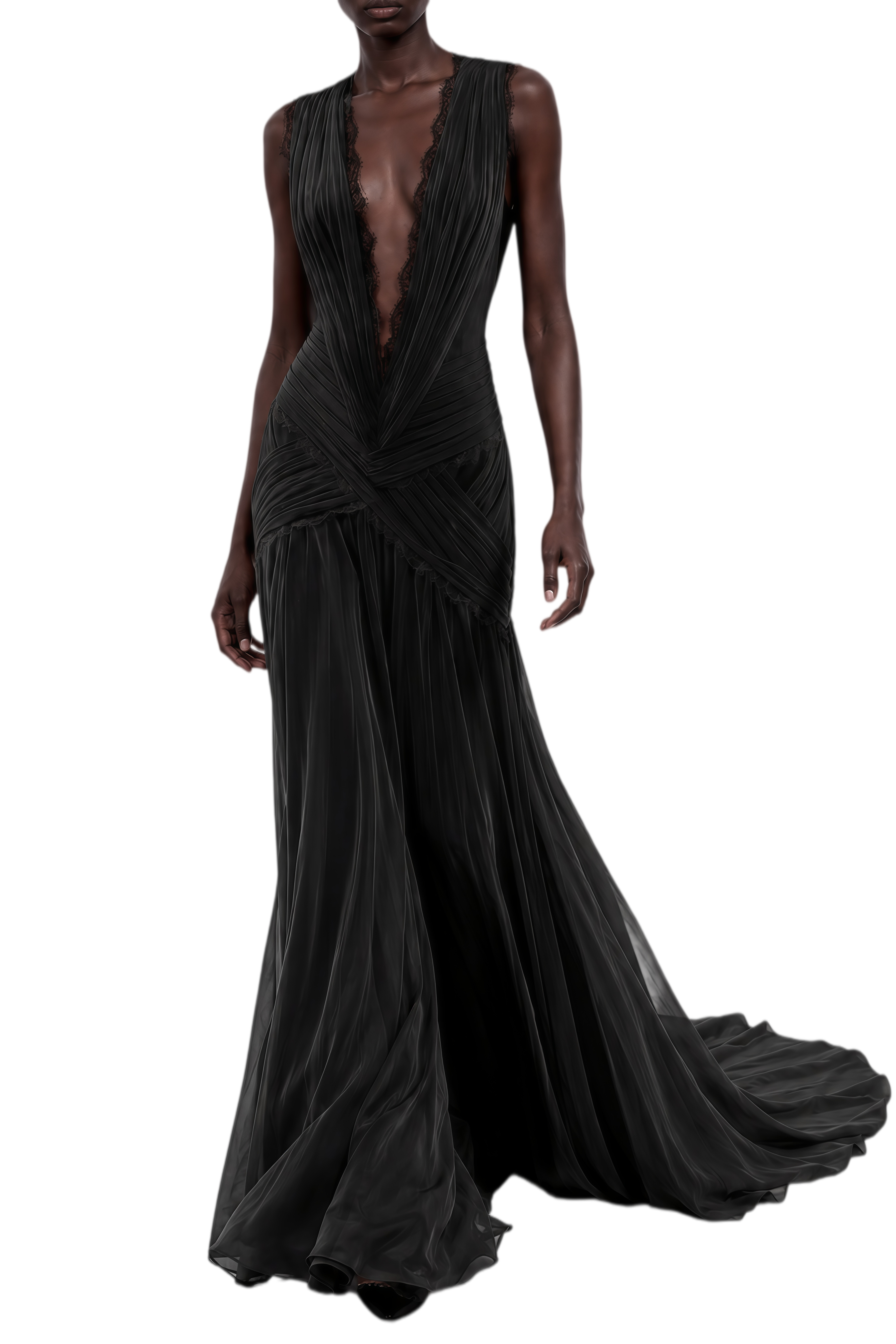 Theodora Black V-Neck Sleeveless Maxi Dress