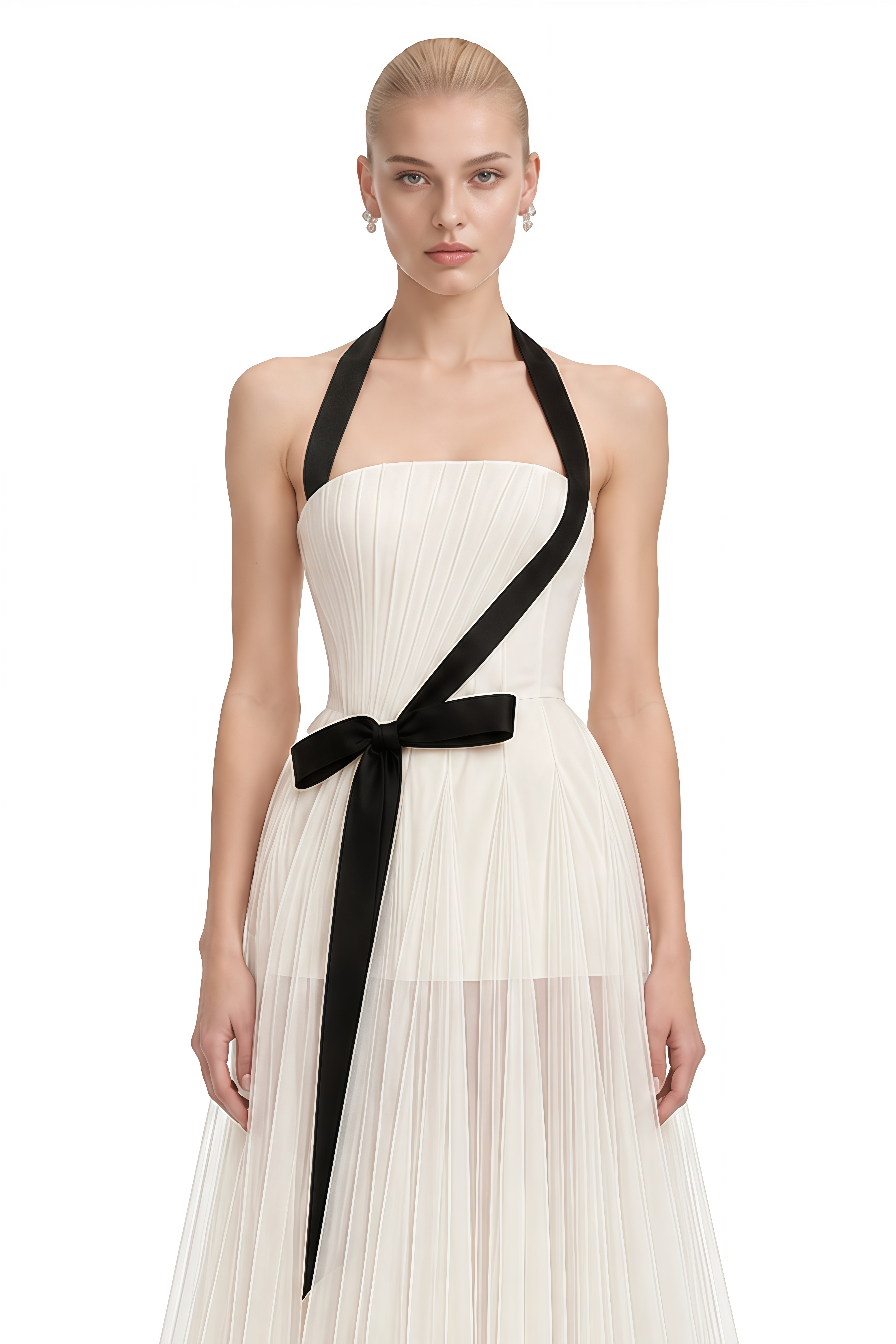 Estelle White Halterneck Bow Maxi Dress