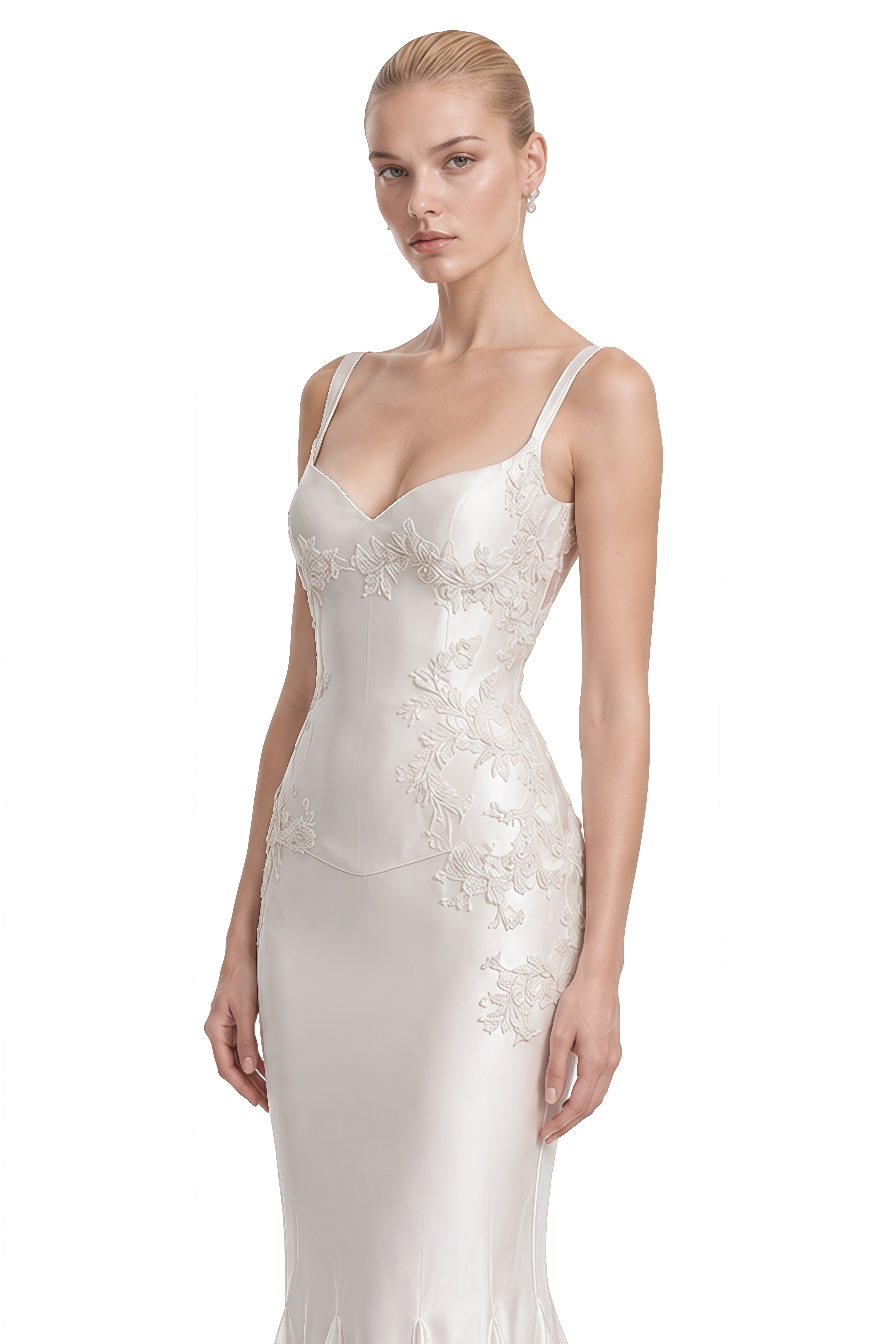 Léa White Sweetheart Neck Embroidered Maxi Dress