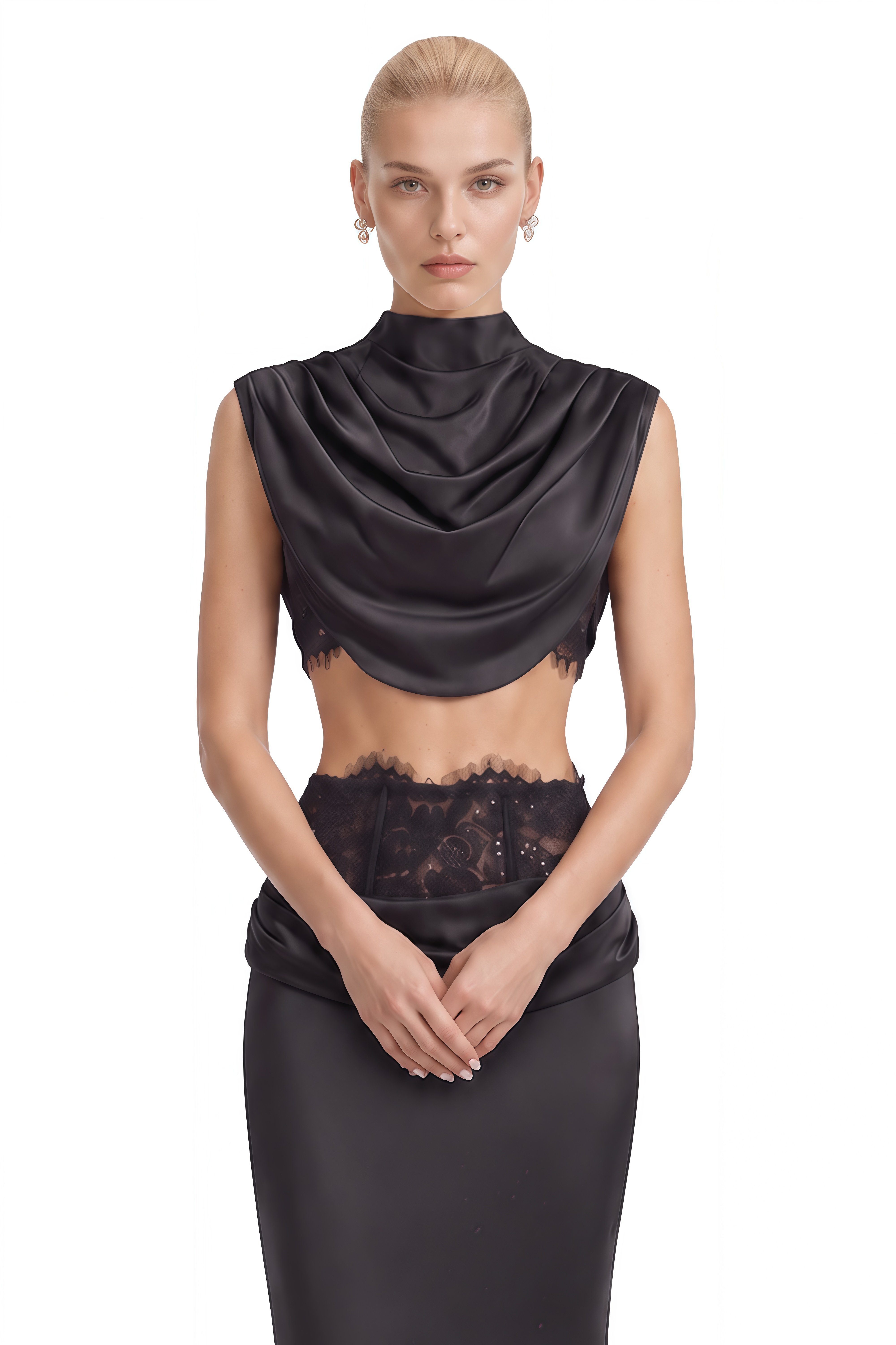 Dawn Black Sleeveless Draped Top & Skirt Set