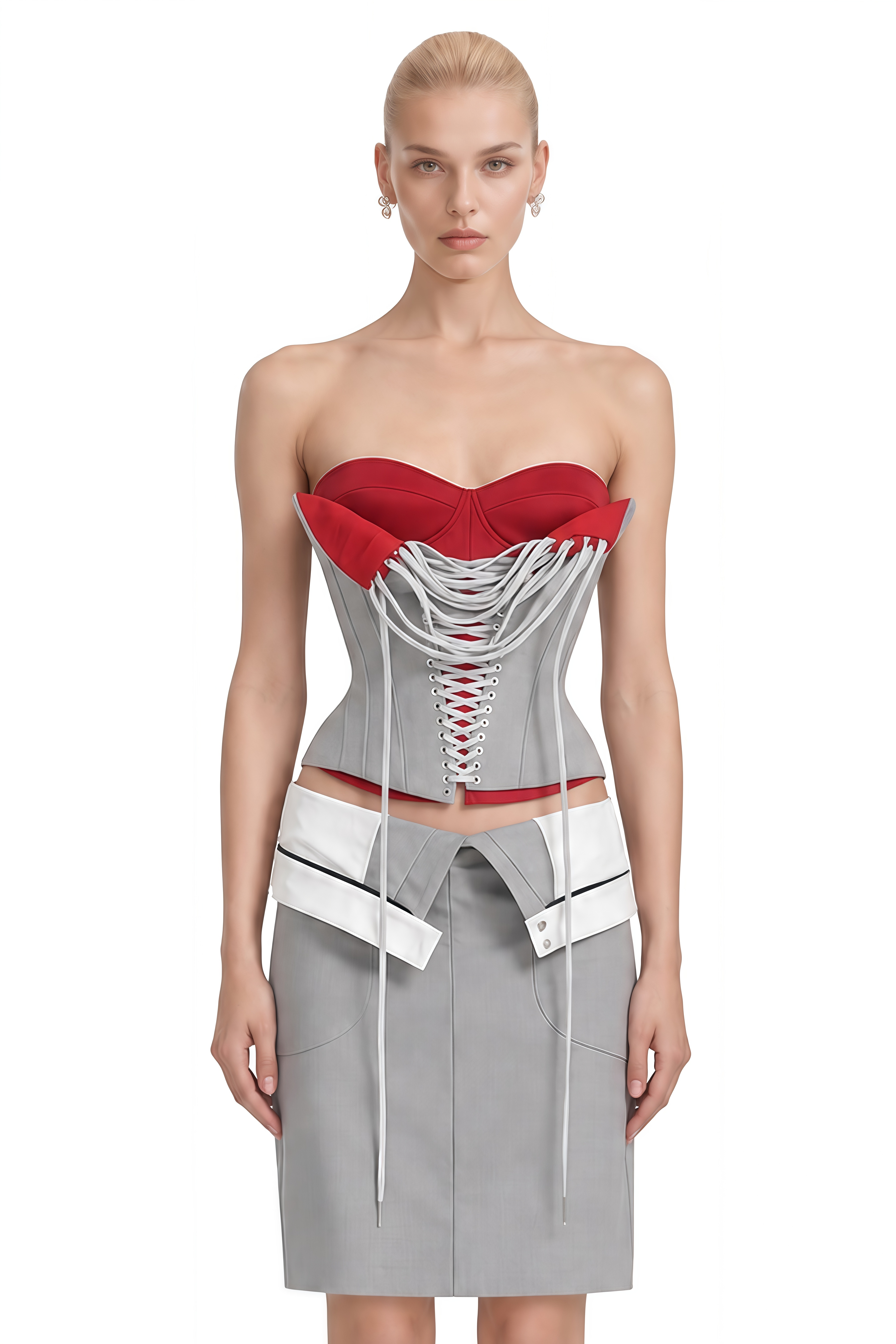 Cora Grey Strapless Lace-Up Top & Skirt Set
