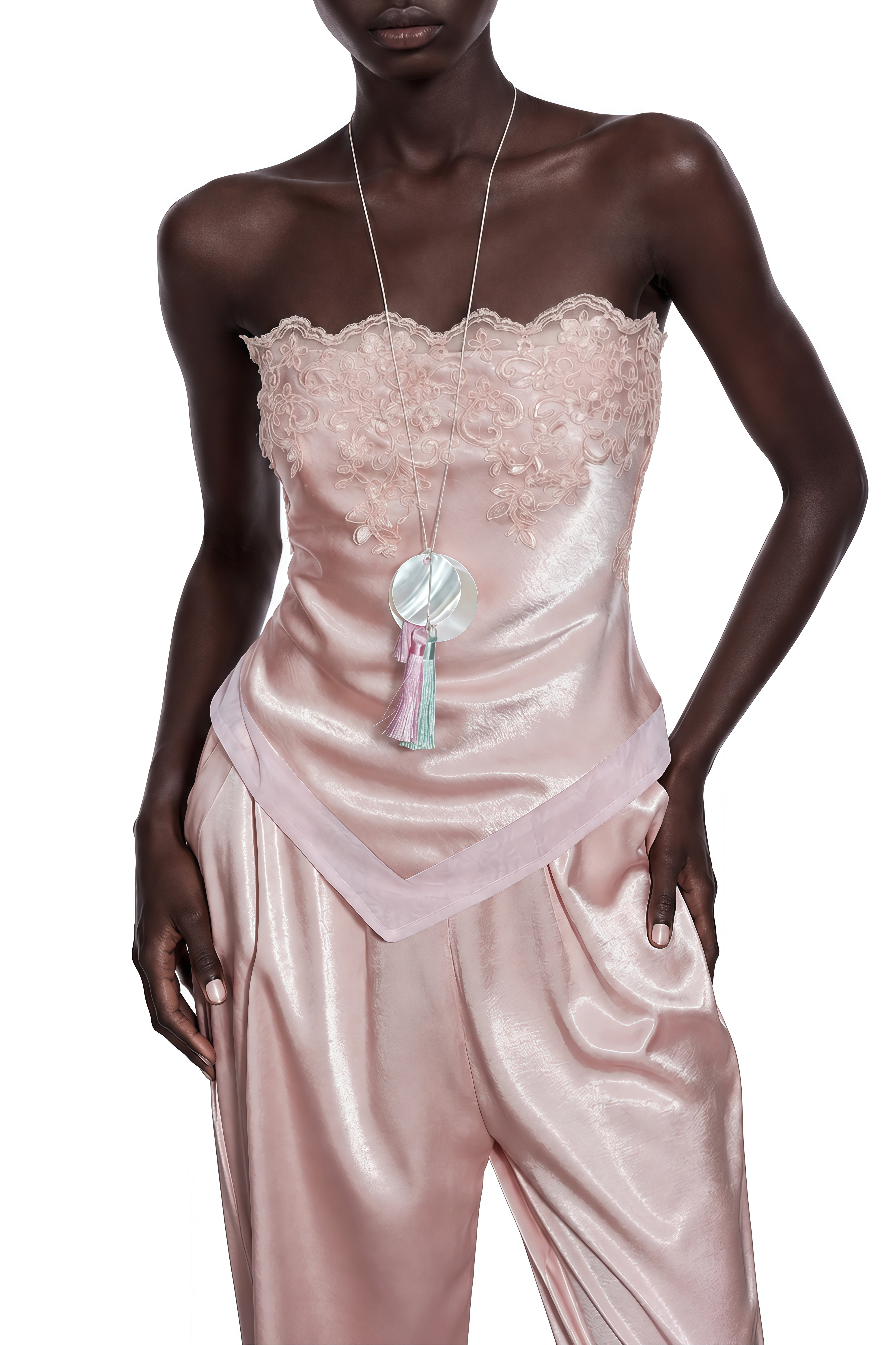 Coralie Pink Off Shoulder Lace Top & Trousers Set