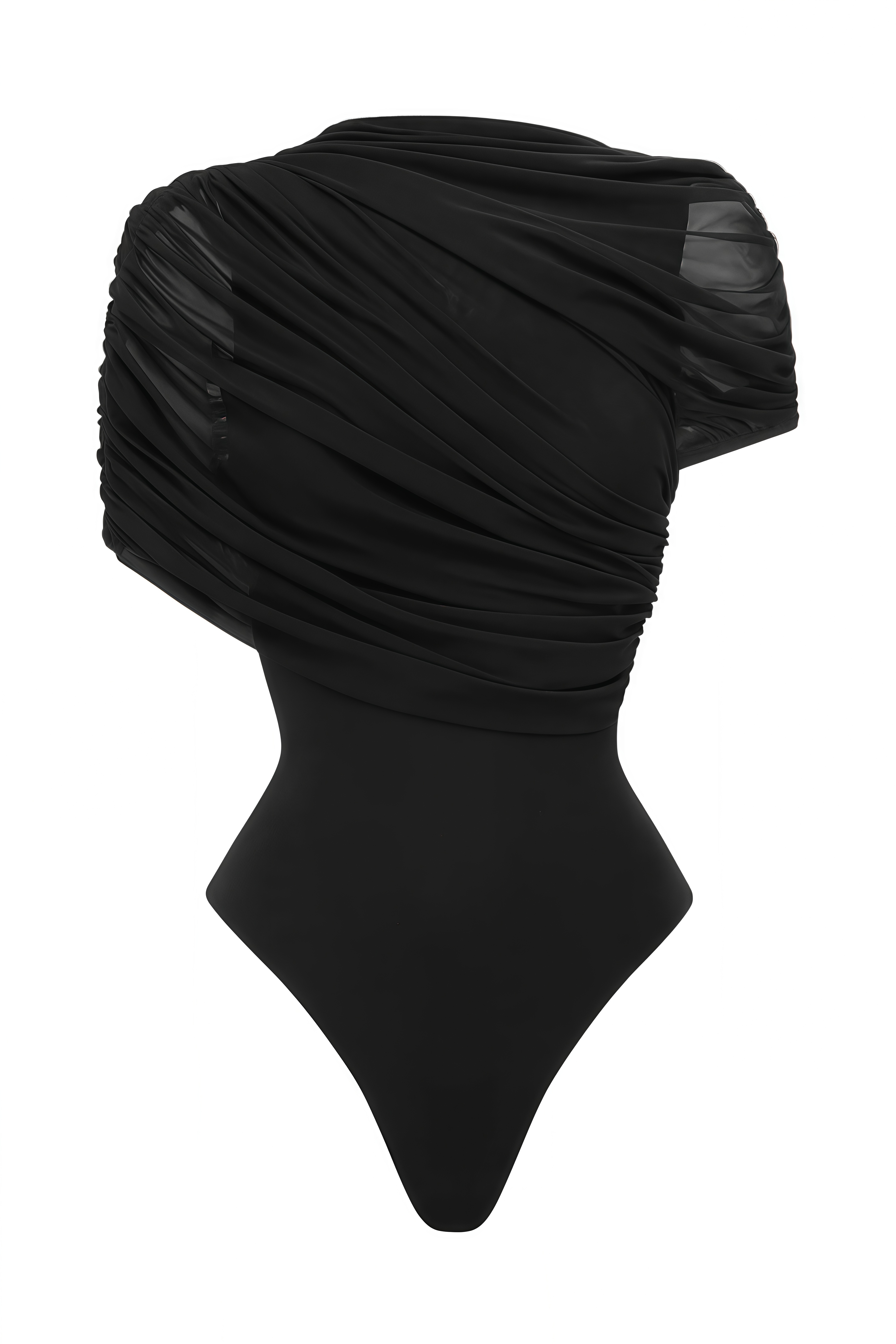 Victoria Black Asymmetrical Draped Bodysuit & Shorts Set