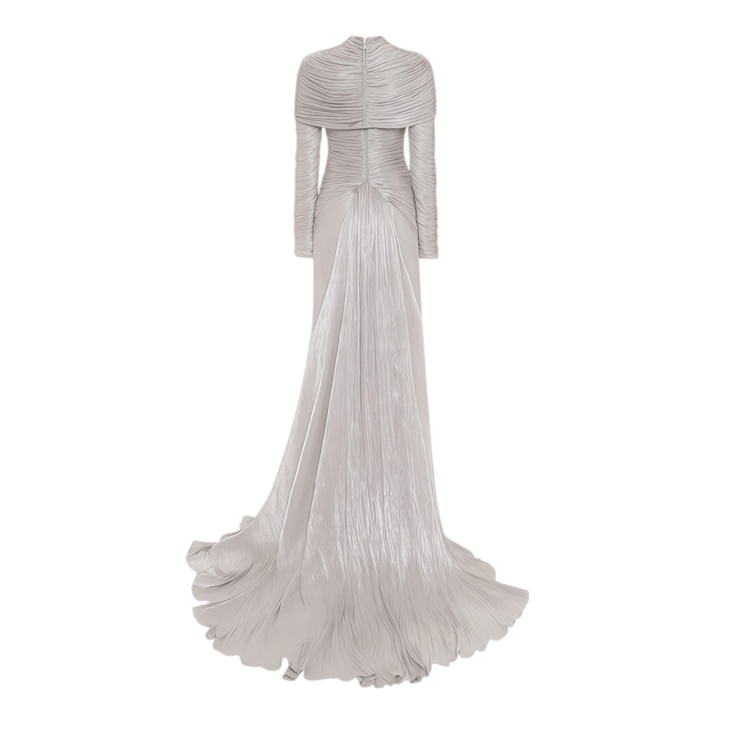 Fiona Silver Cape Pleated Maxi Dress 