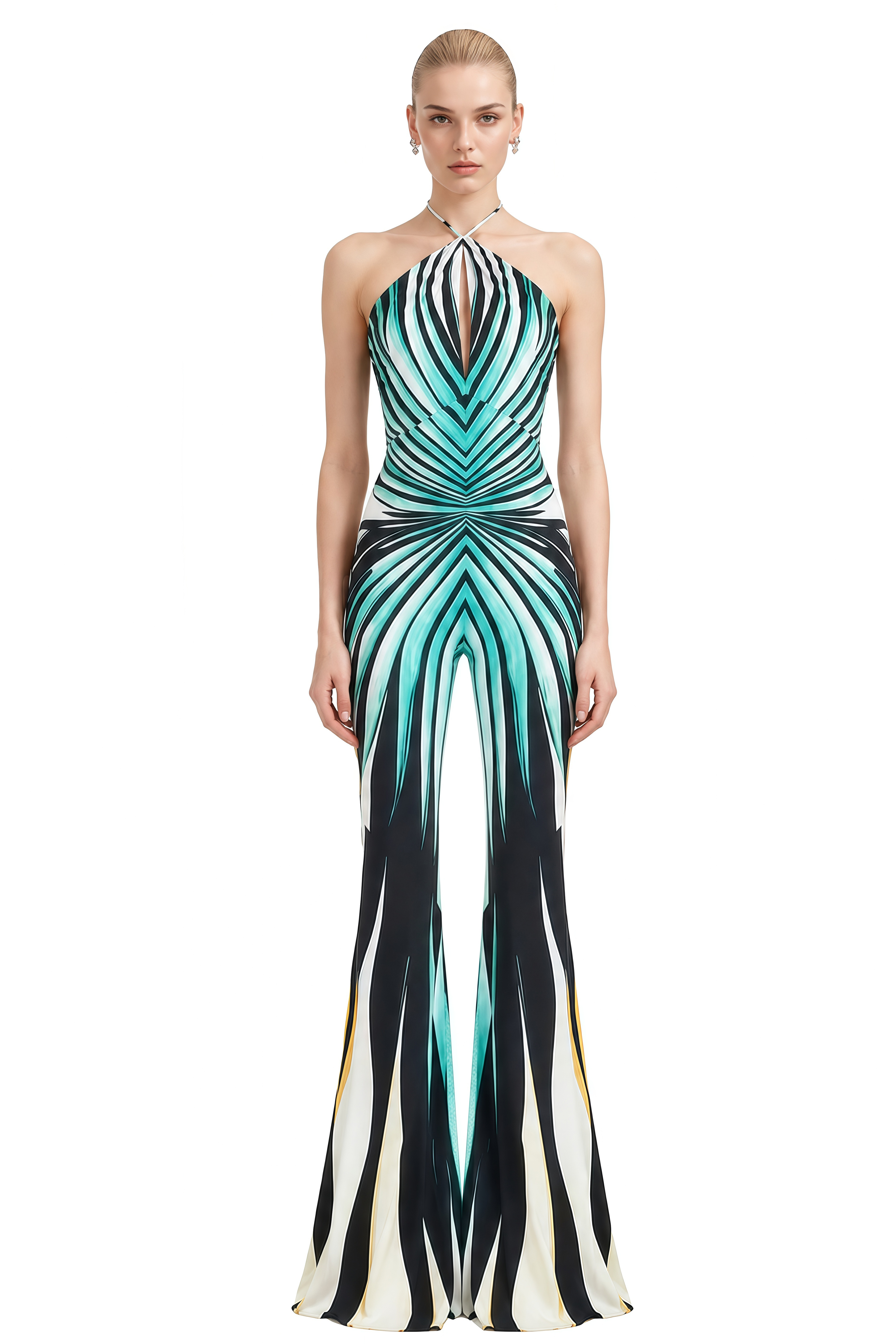 Odette Green Halterneck Cut-Out Jumpsuit