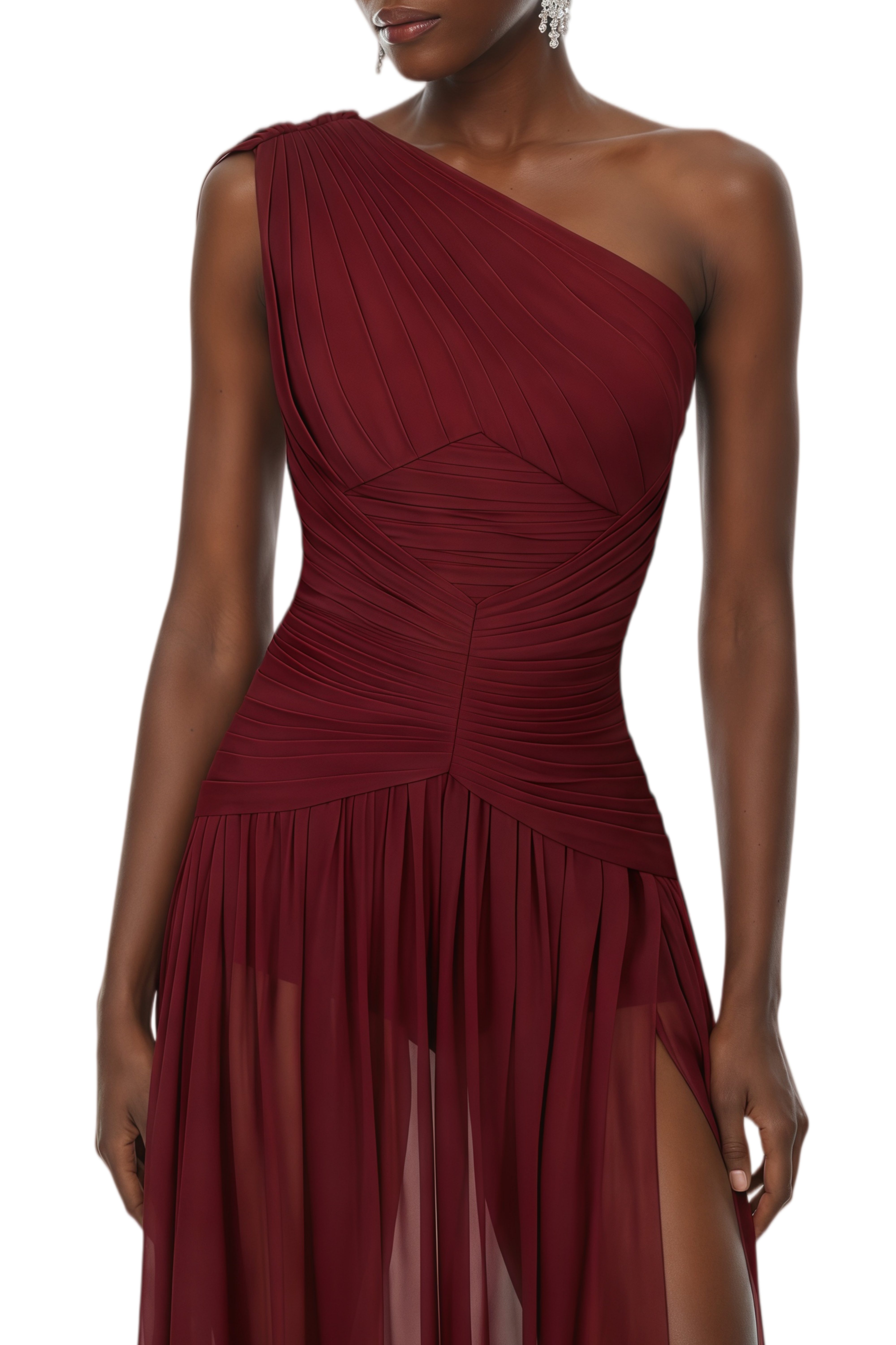 Isabella Burgundy One Shoulder Slit Maxi Gown