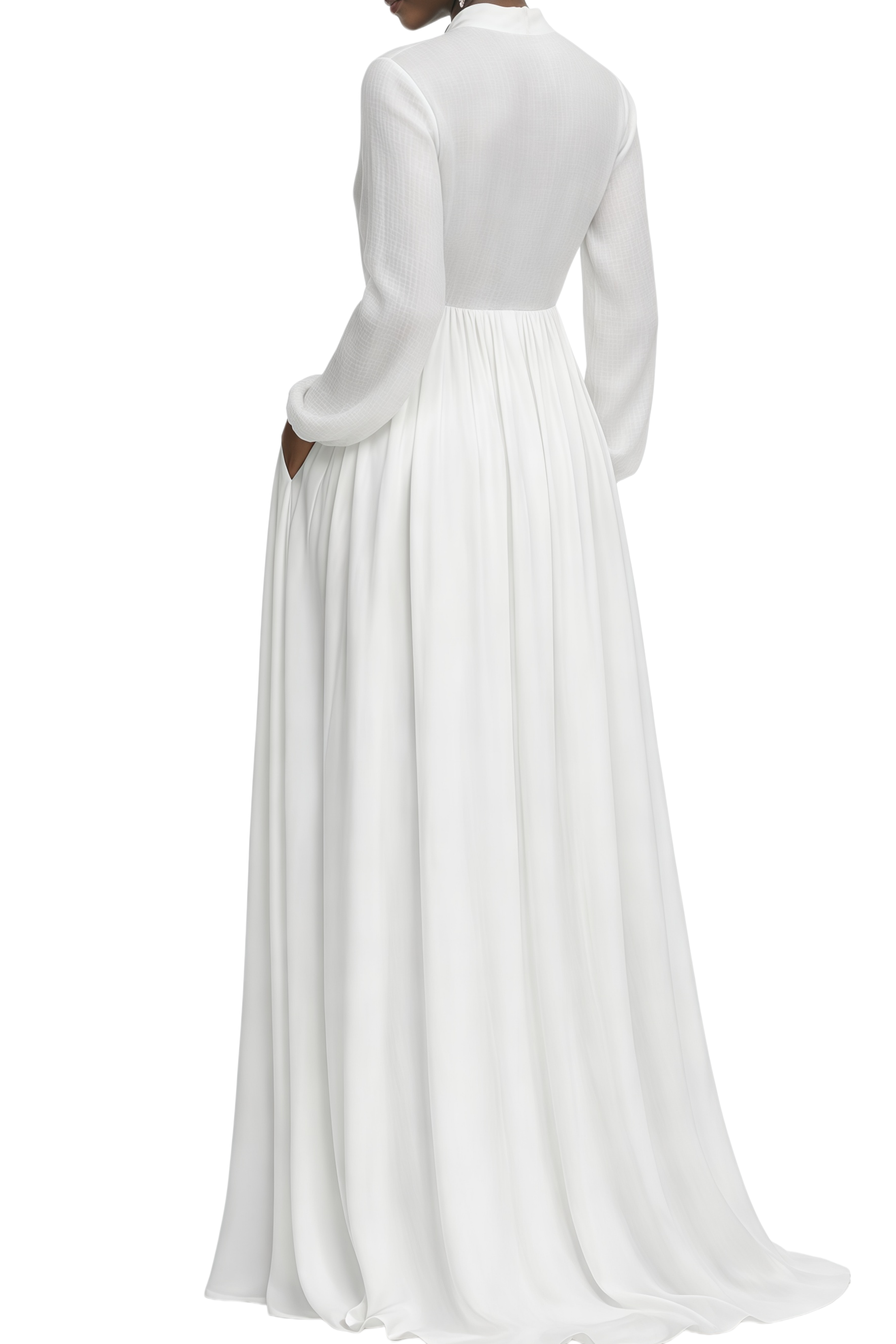 Gemma White Pleated Balloon Sleeve Maxi Dress